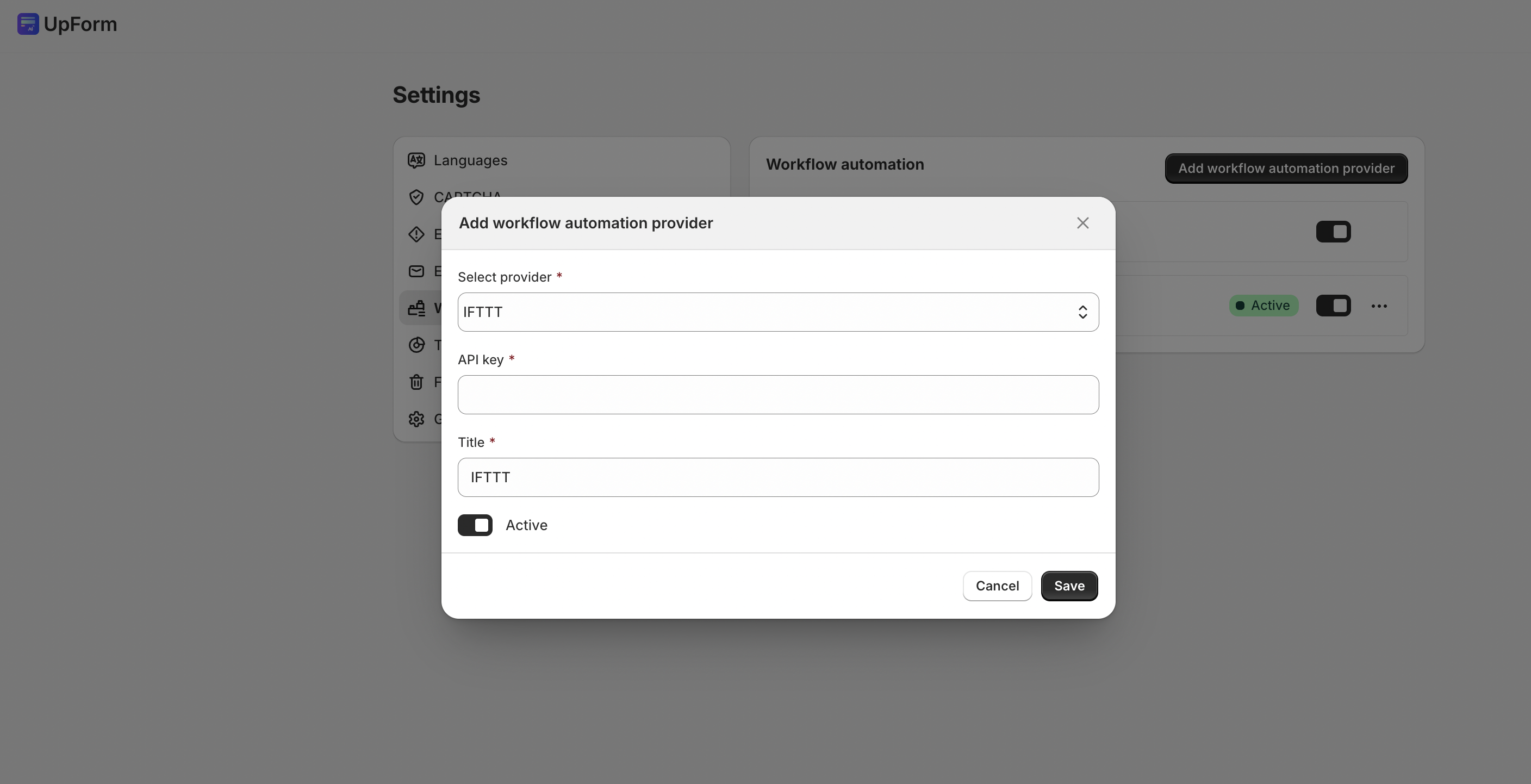 Add IFTTT workflow automation provider