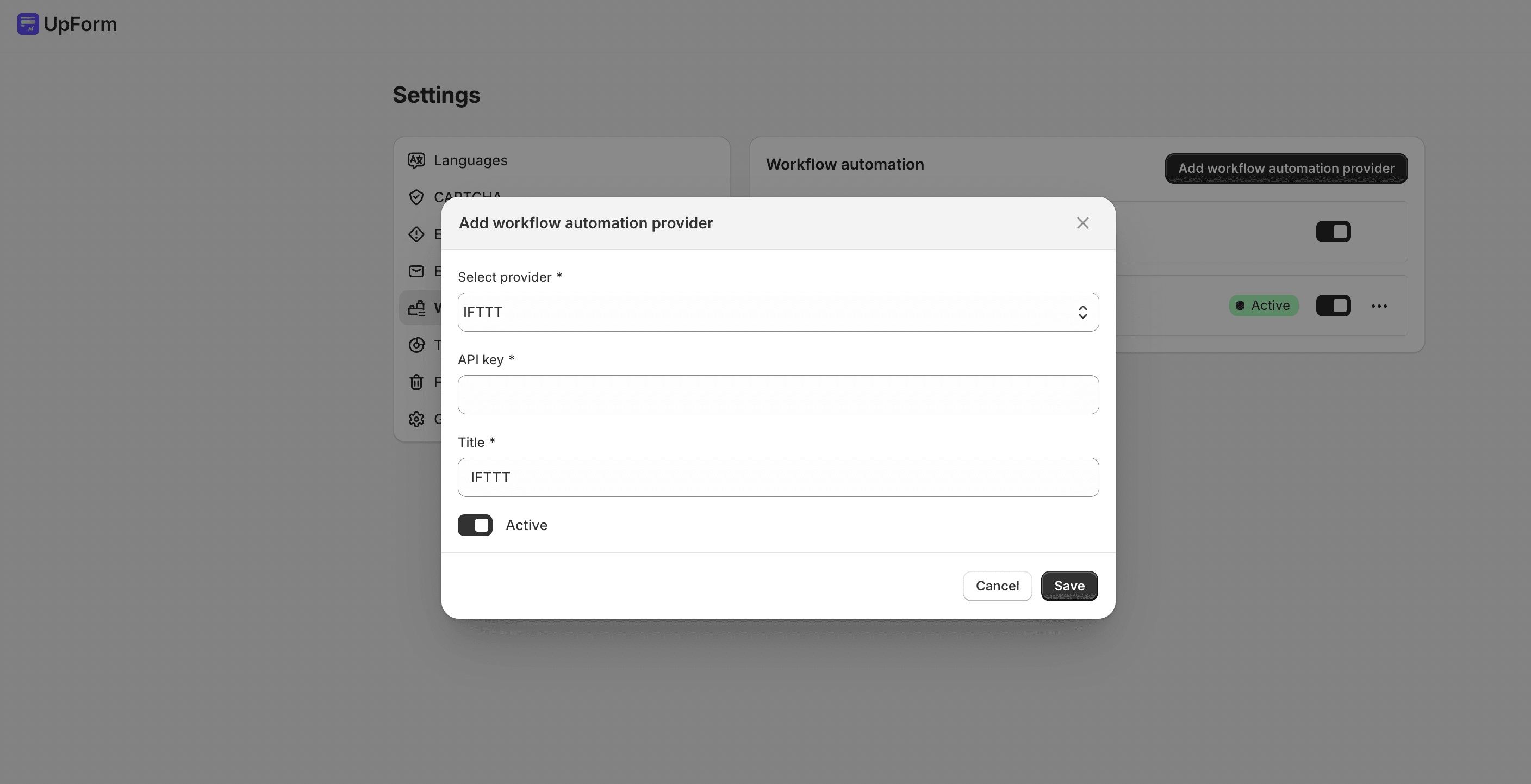 Add IFTTT workflow automation provider