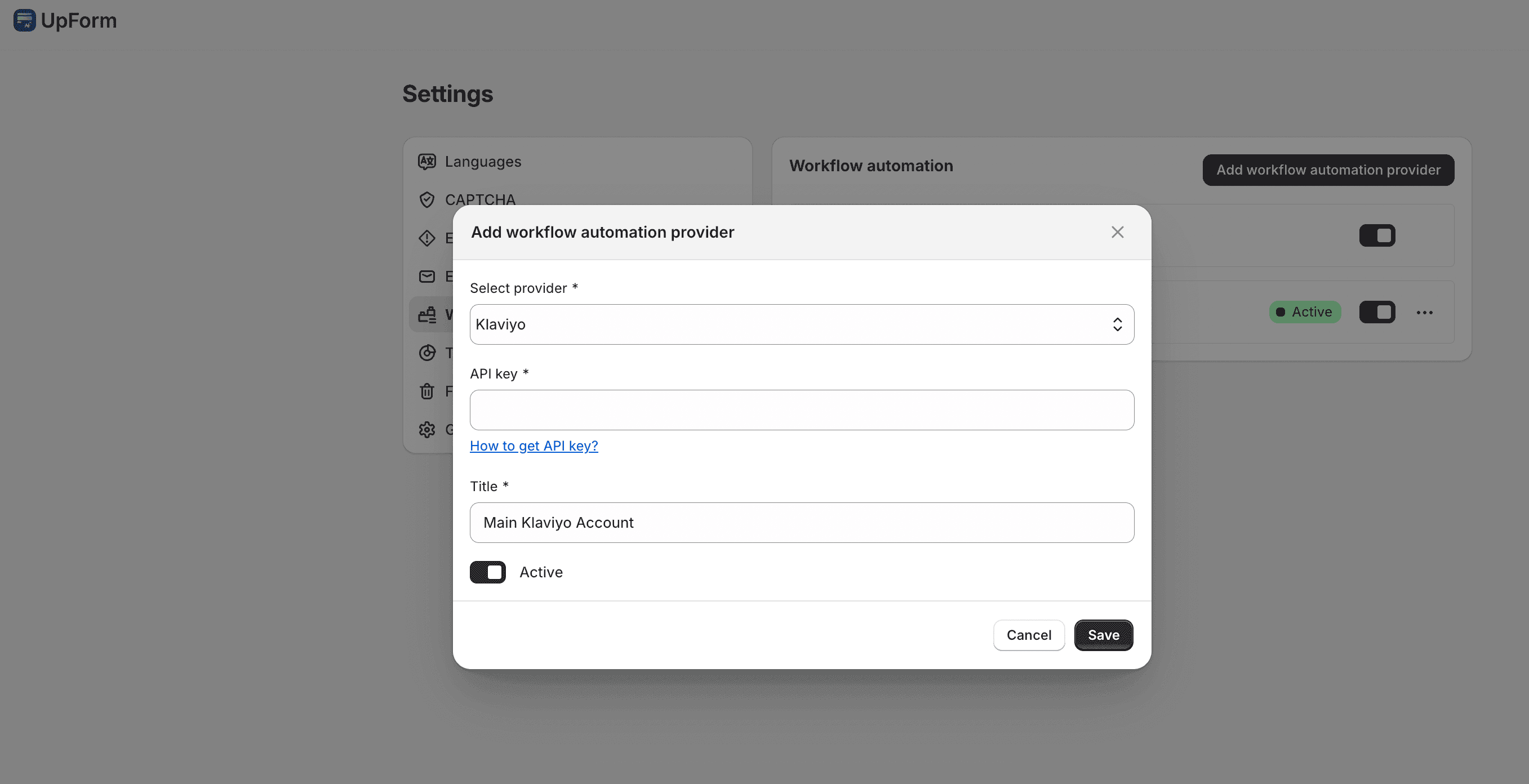 Add Klaviyo workflow automation provider