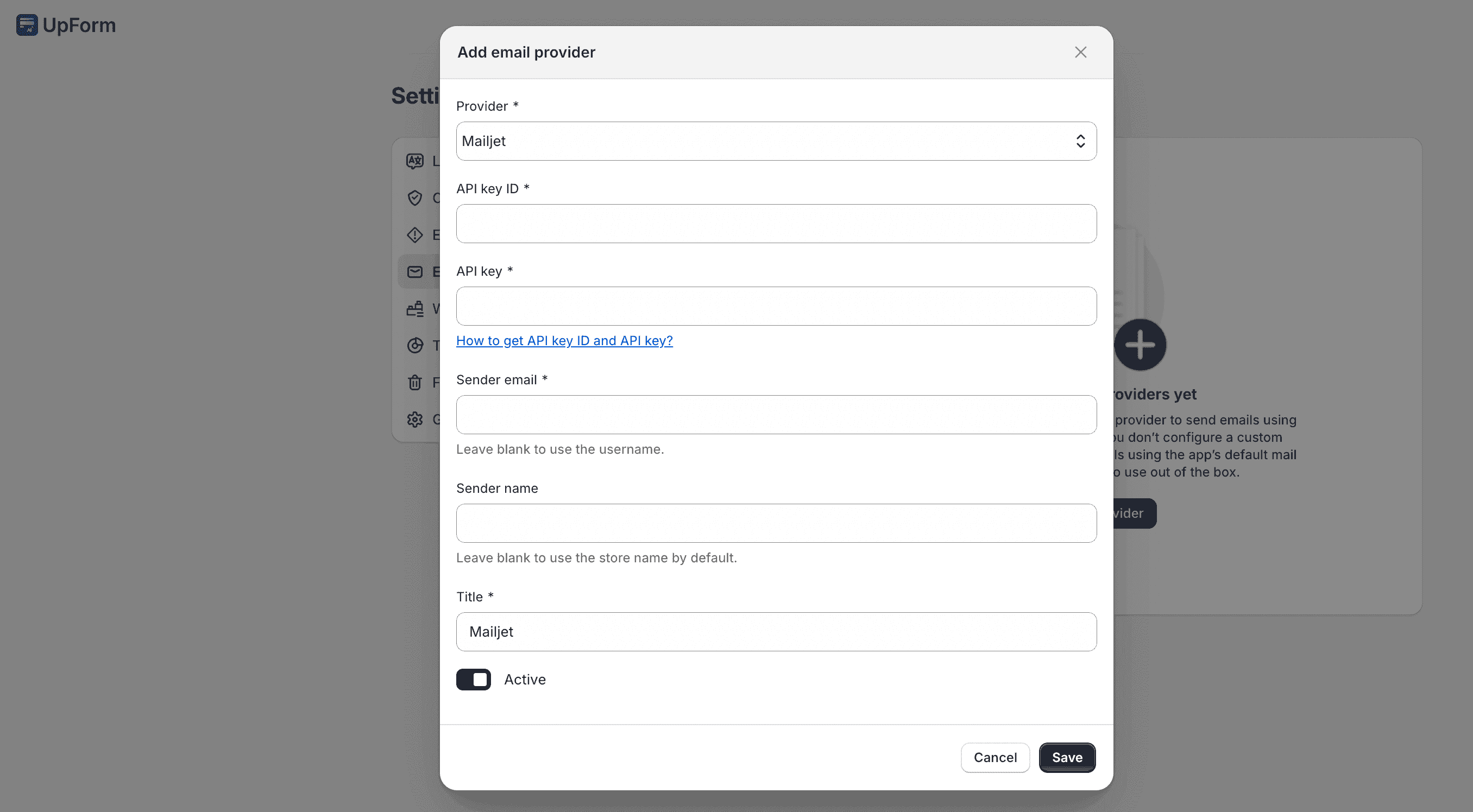 Add Mailjet email provider in UpForm
