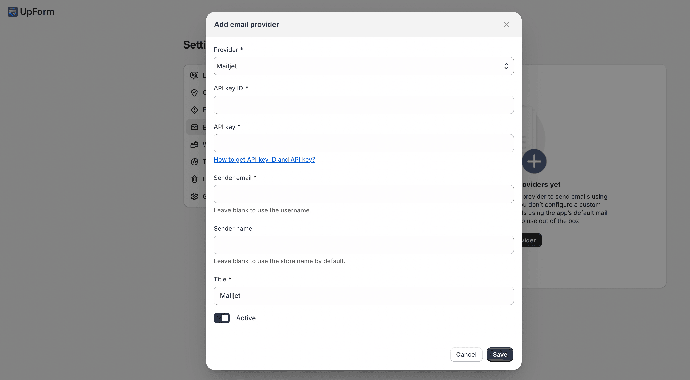Add Mailjet email provider in UpForm
