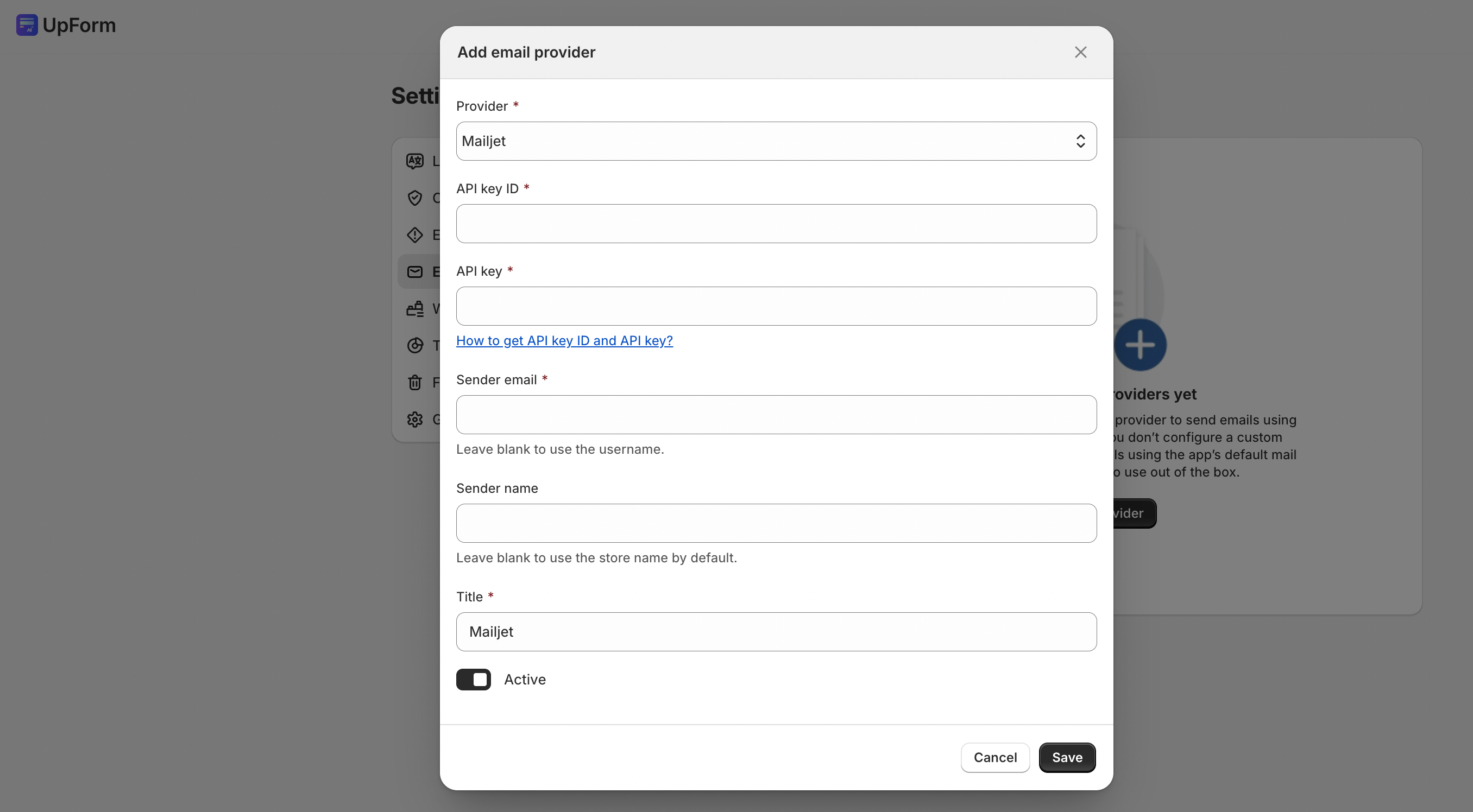 Add Mailjet email provider in UpForm