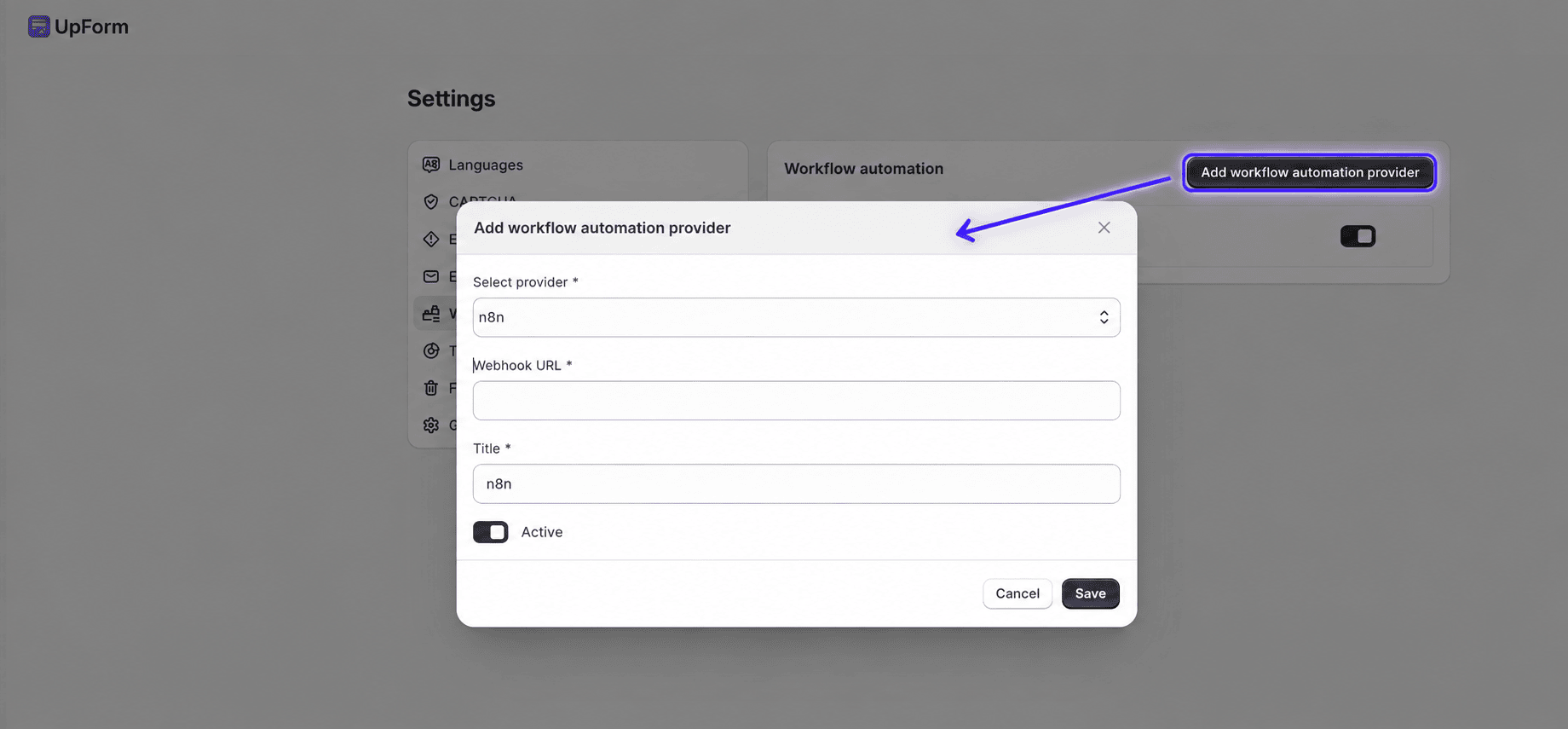Add N8N workflow automation provider