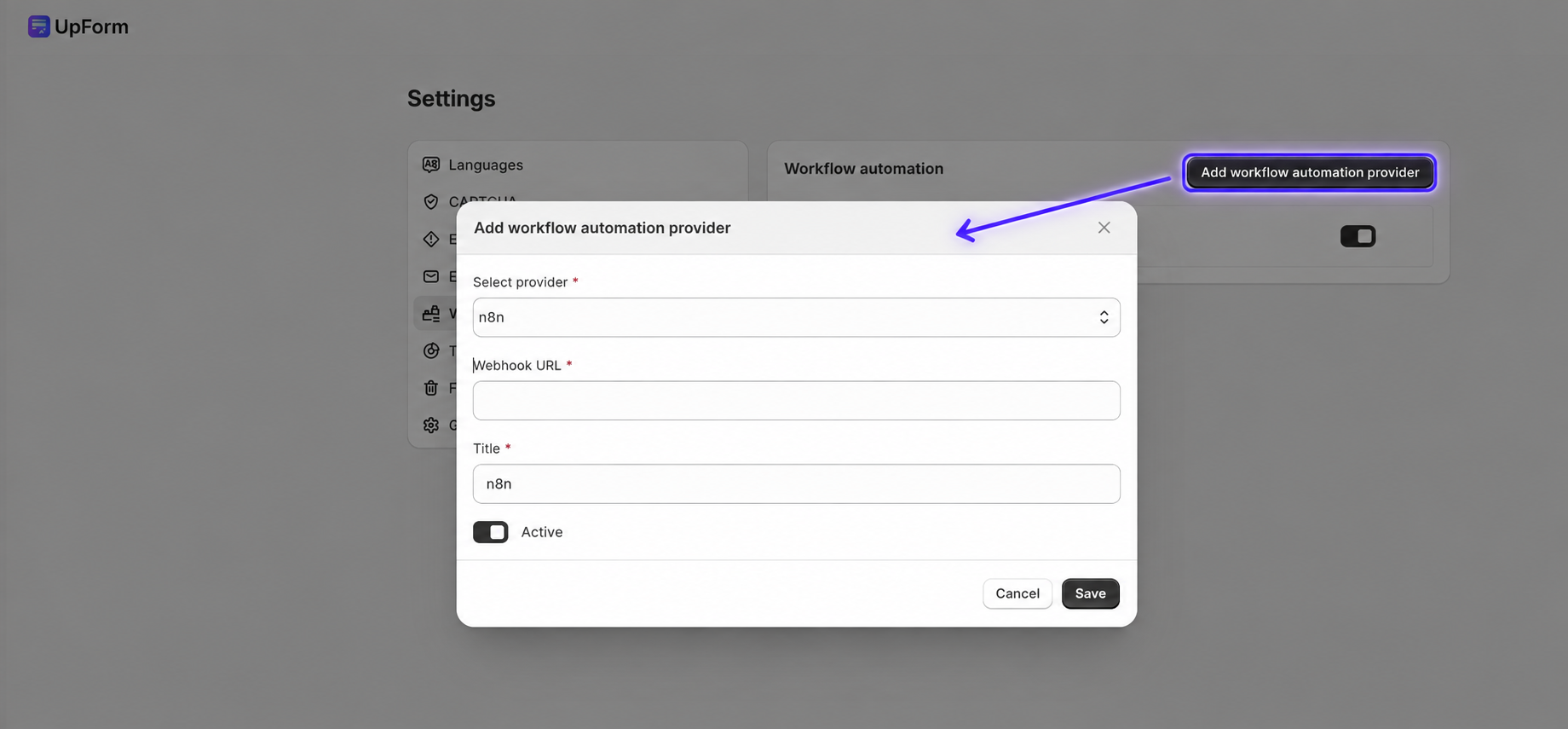 Add N8N workflow automation provider
