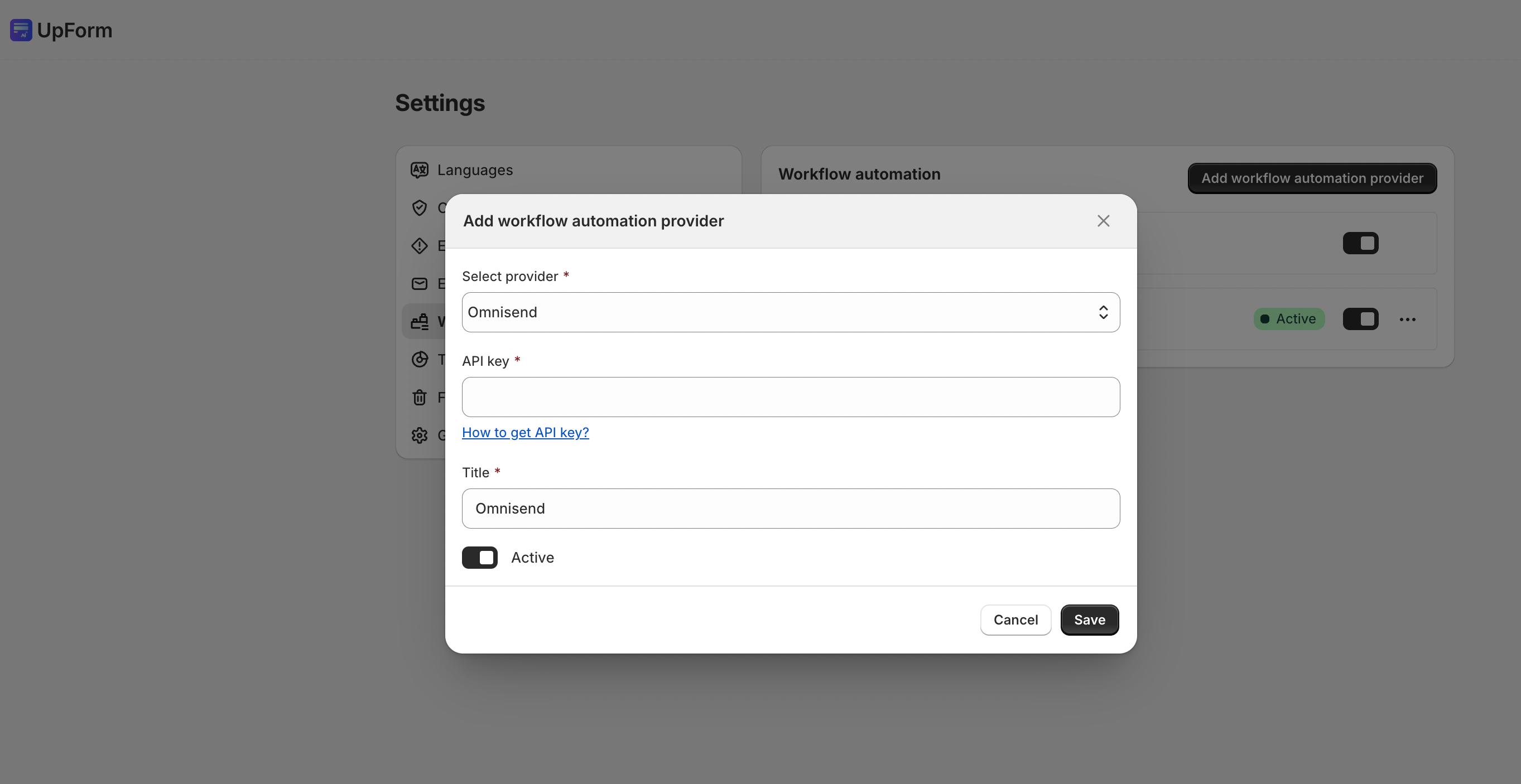 Add Omnisend workflow automation provider