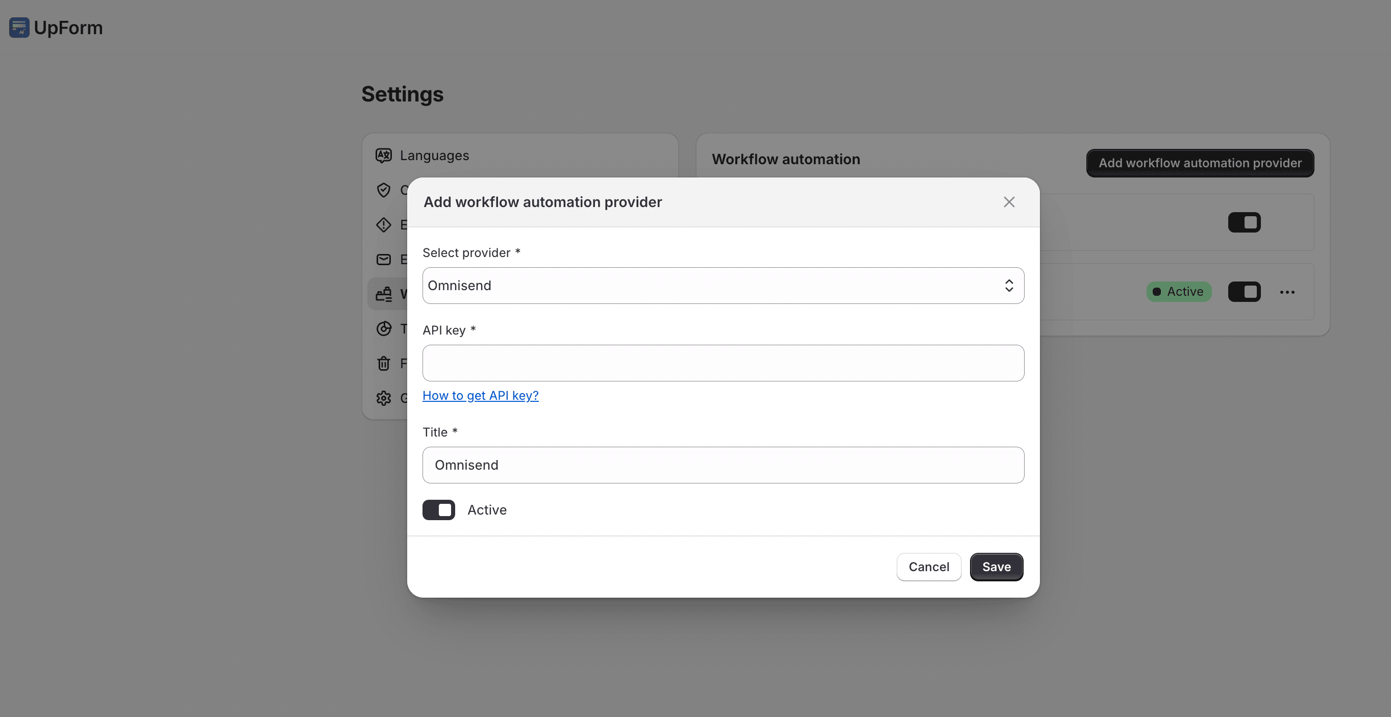 Add Omnisend workflow automation provider