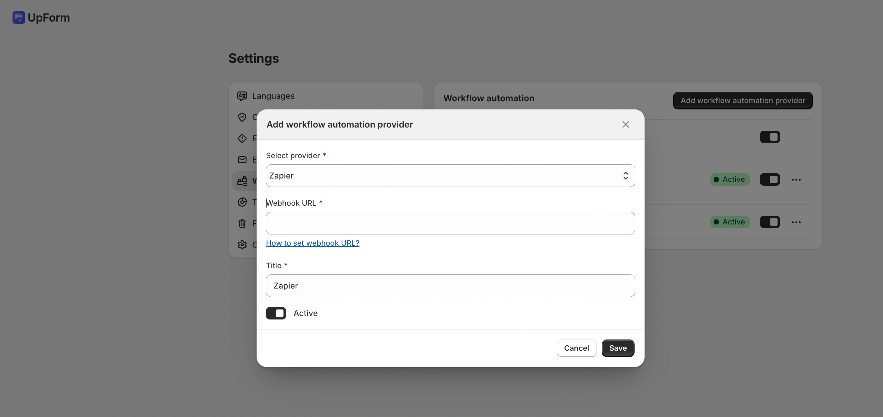 Add Zapier workflow automation provider