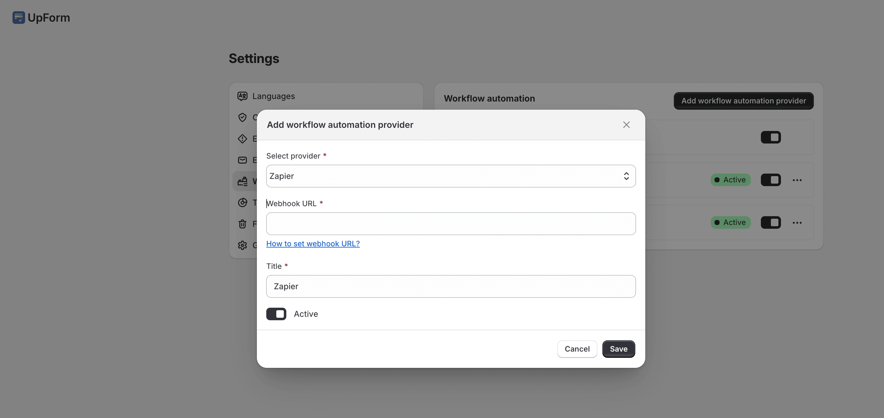 Add Zapier workflow automation provider