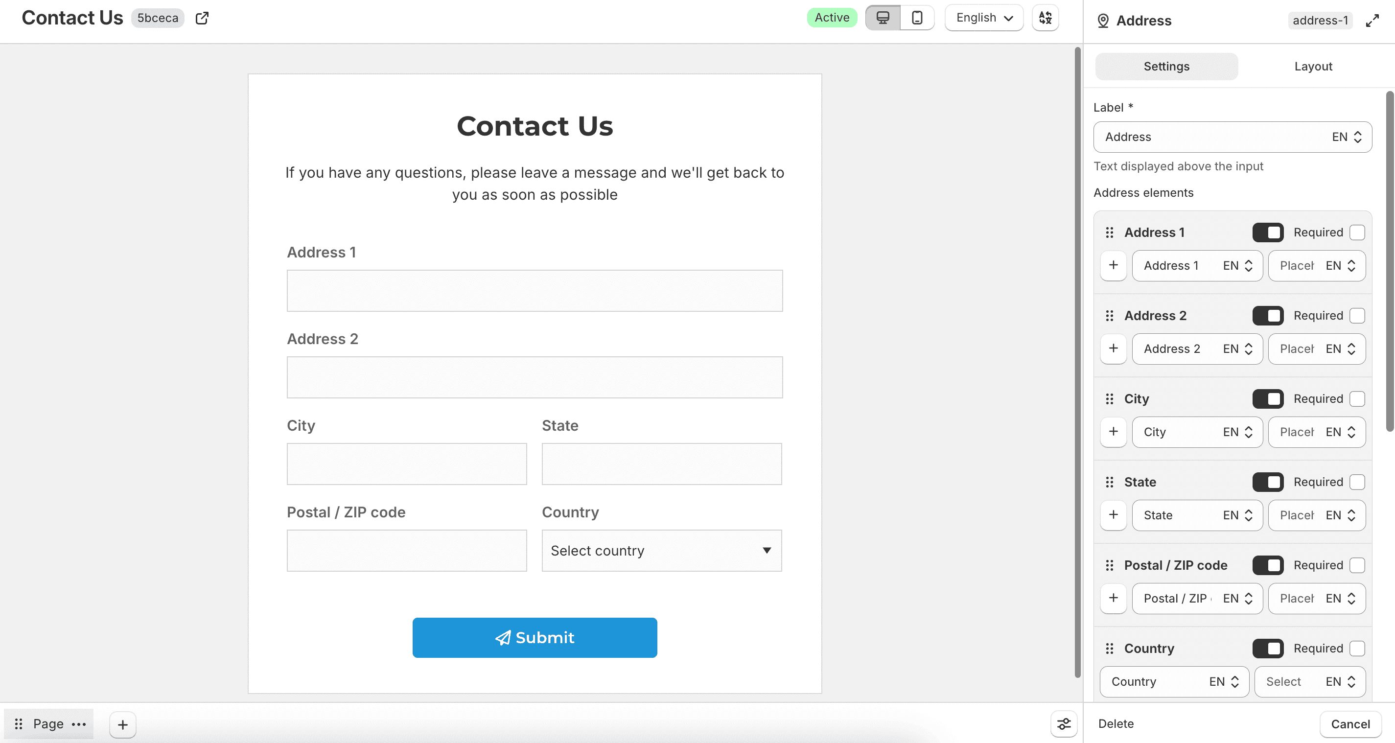 Address field element settings
