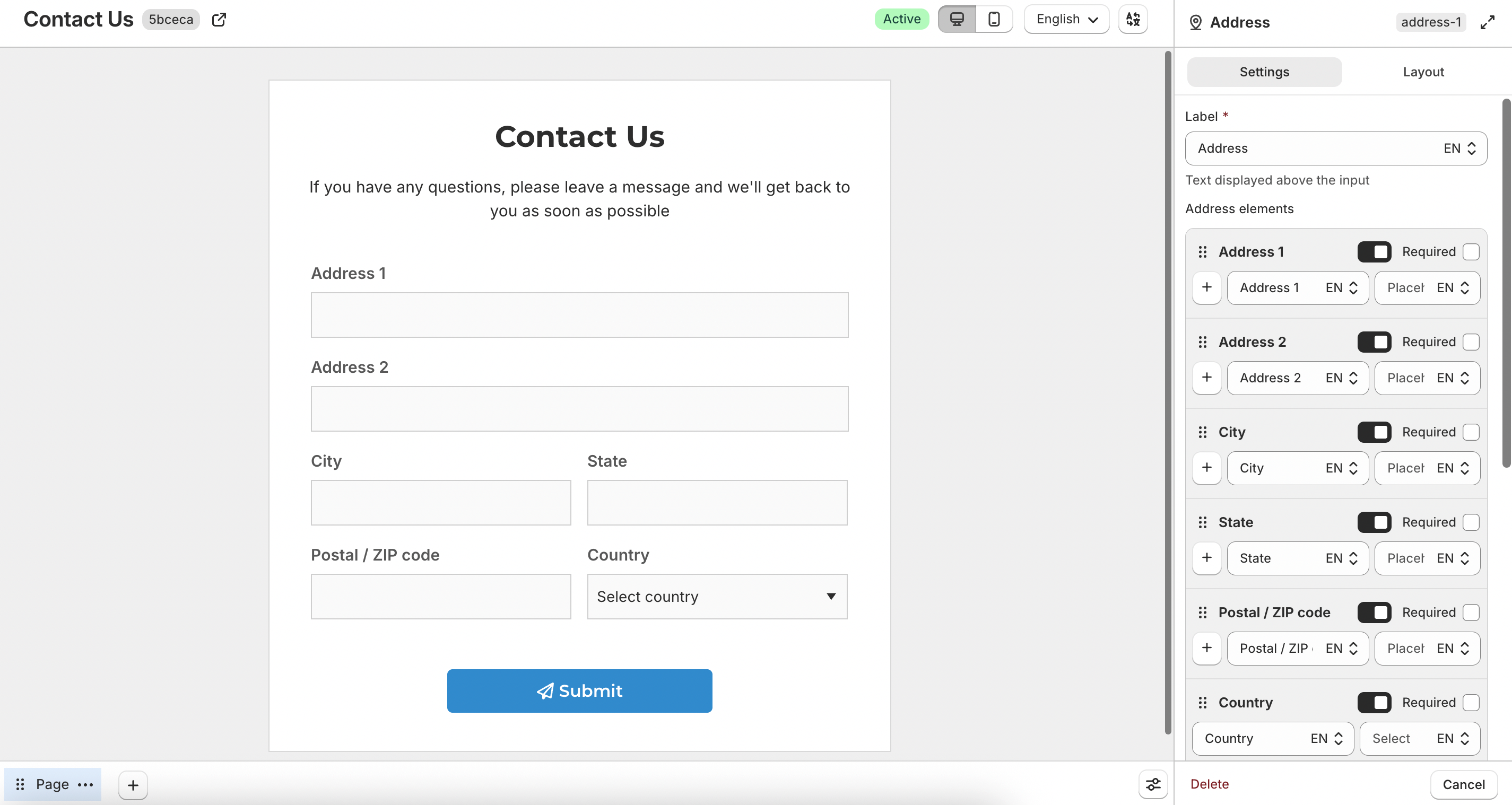 Address field element settings