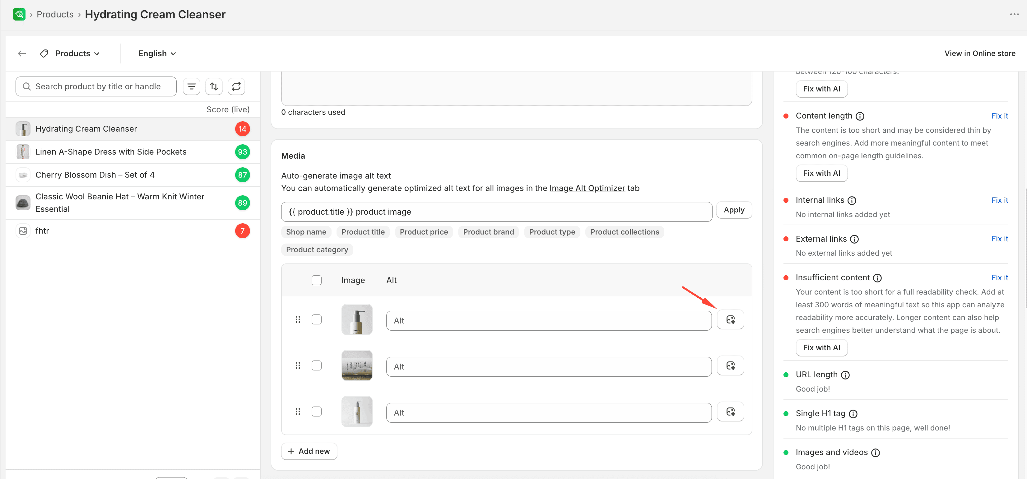 AI image alt text generation on a media card