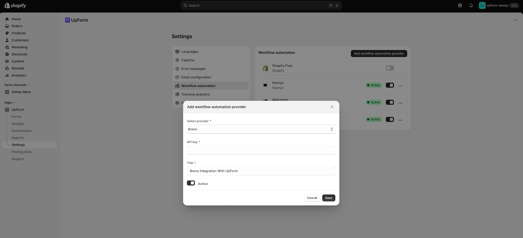 Add Brevo workflow automation provider