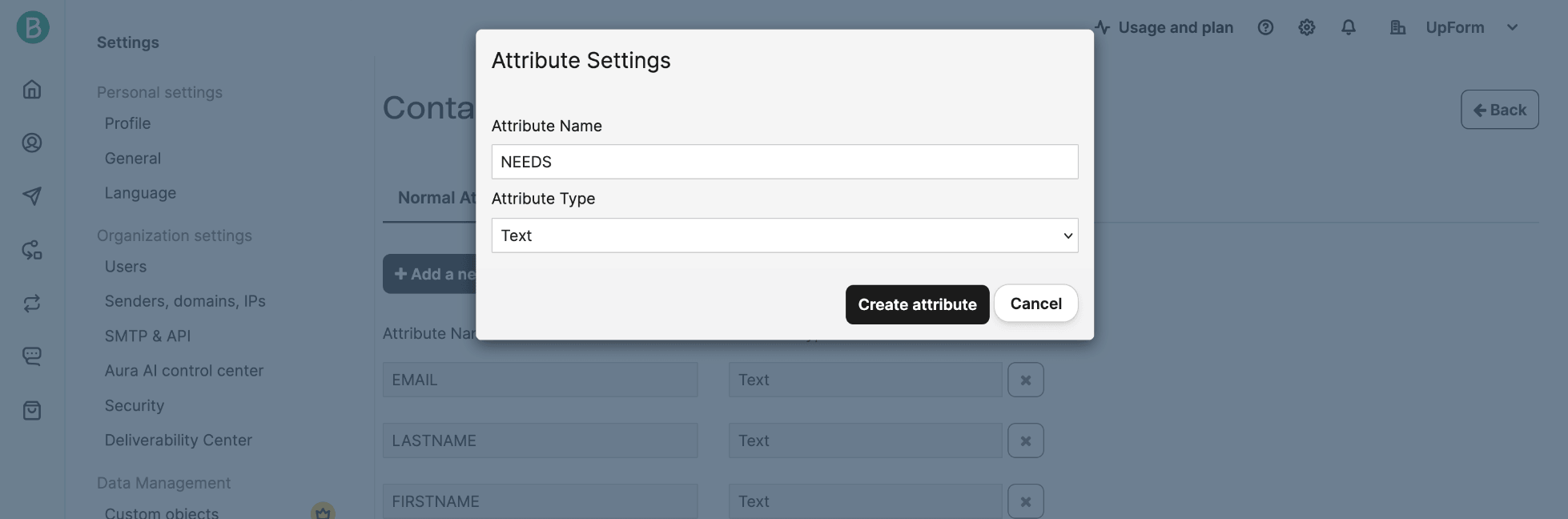 Add a new Brevo contact attribute