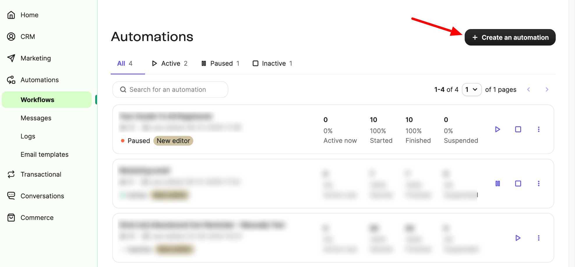 Brevo Automations Workflows page