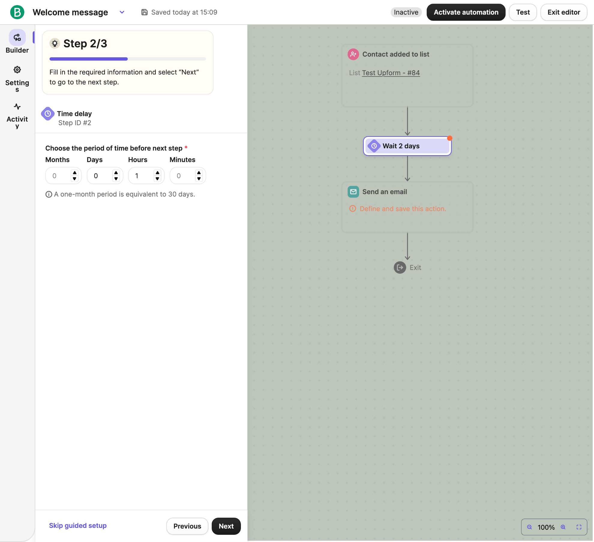 Add delay in Brevo automation