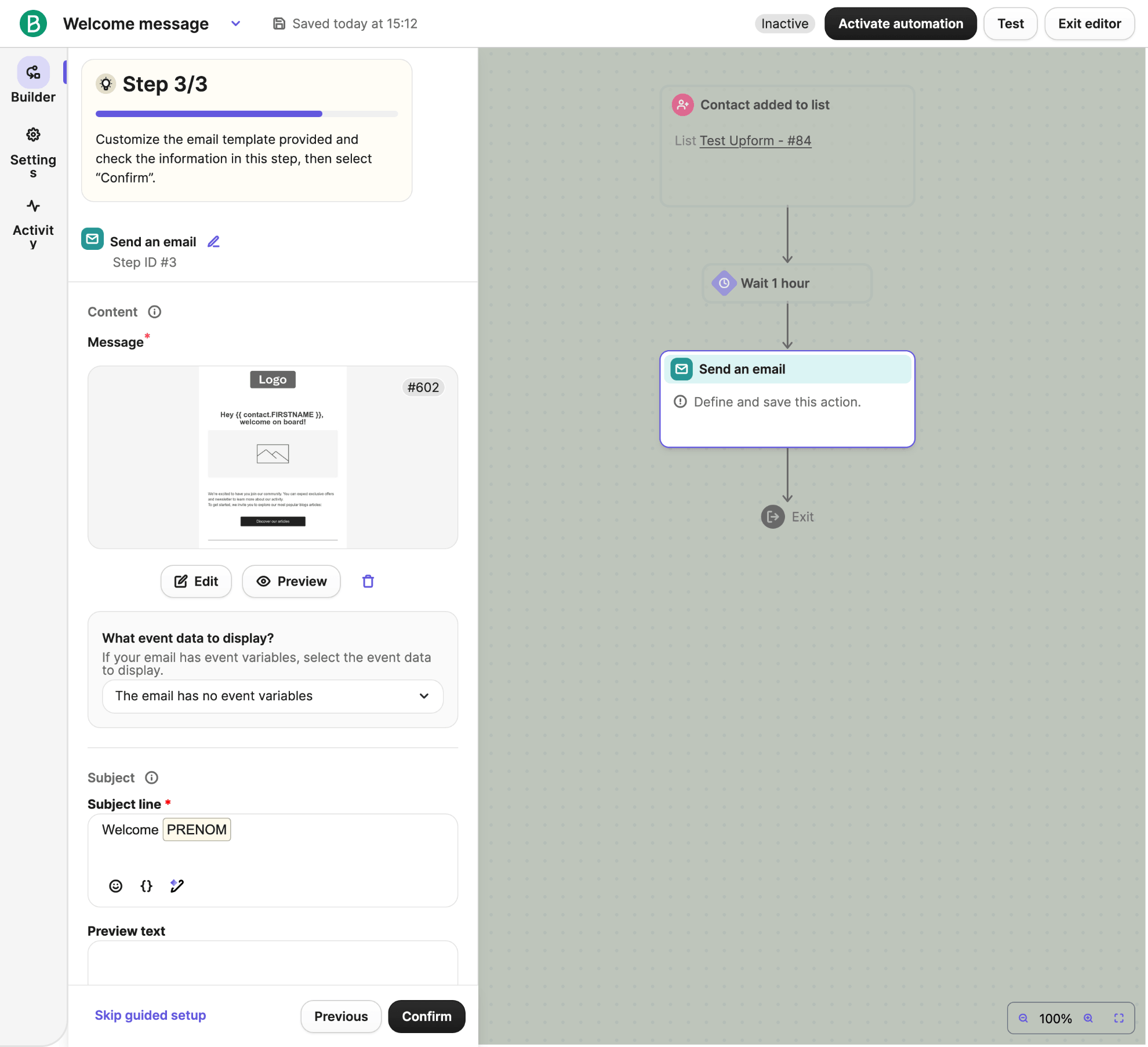 Configure Brevo automation email template