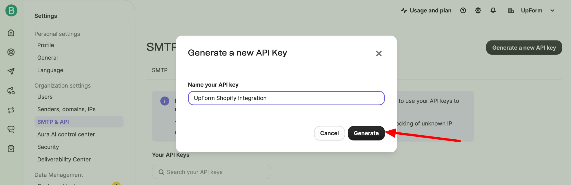 Name and generate Brevo API key