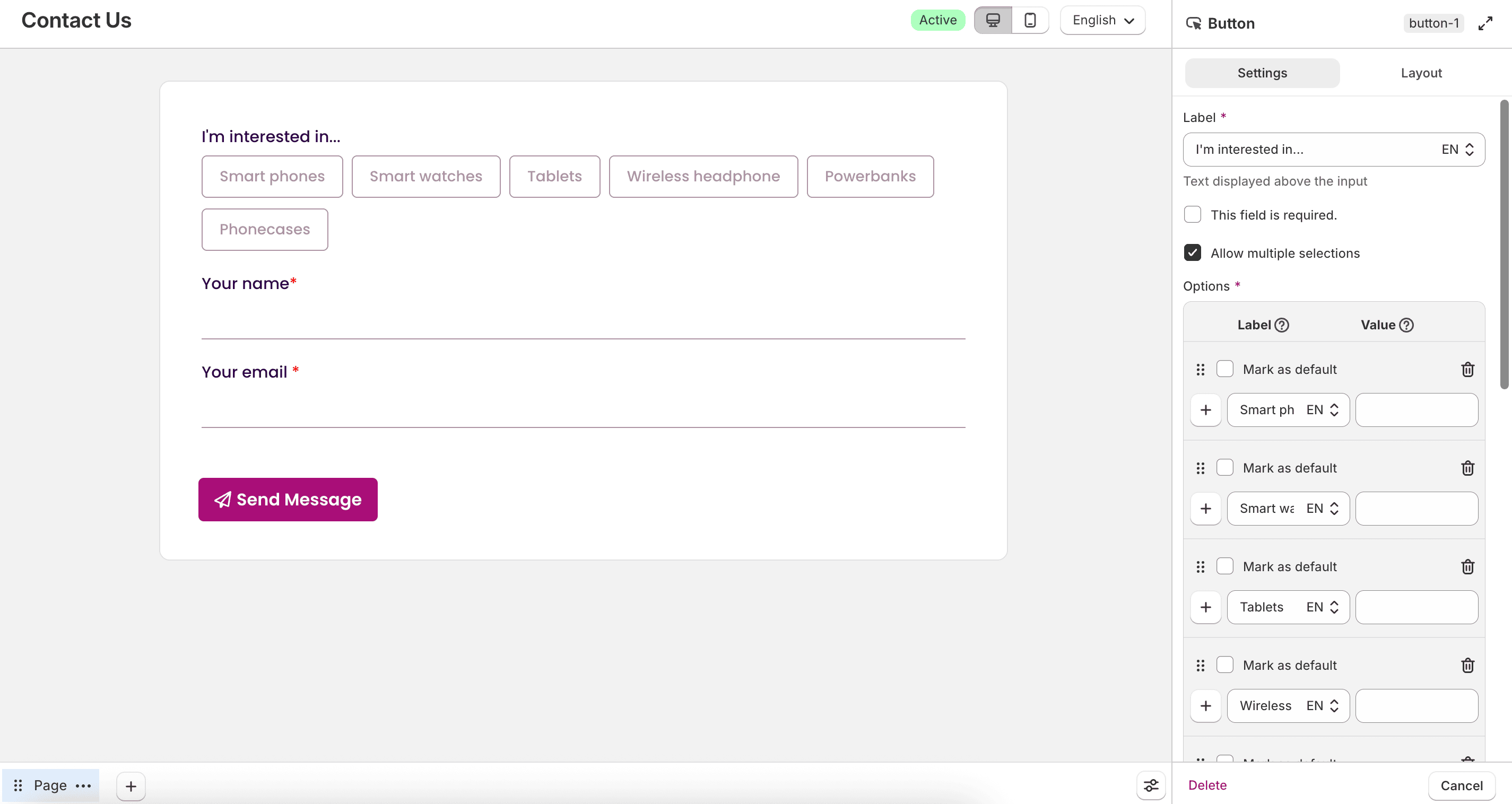 Button choice field settings