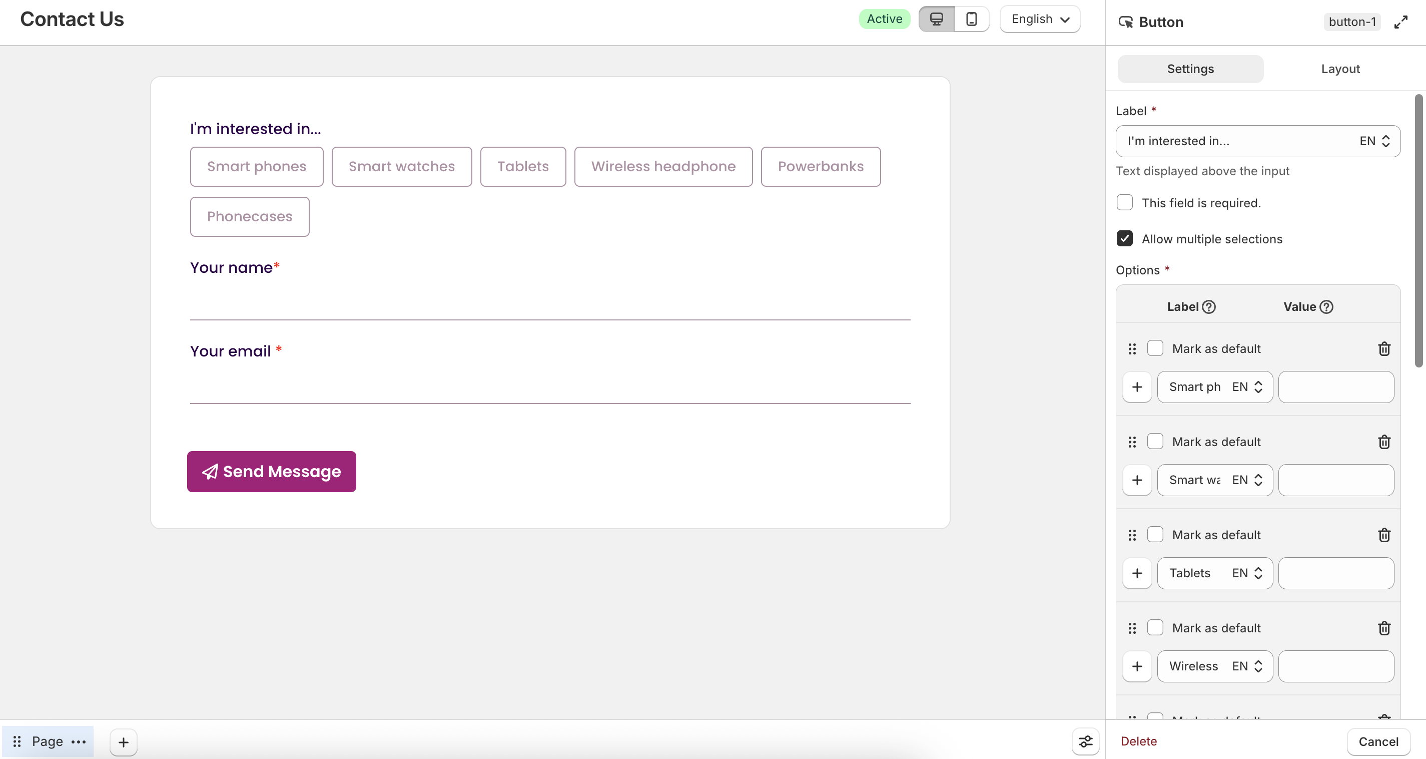 Button choice field settings