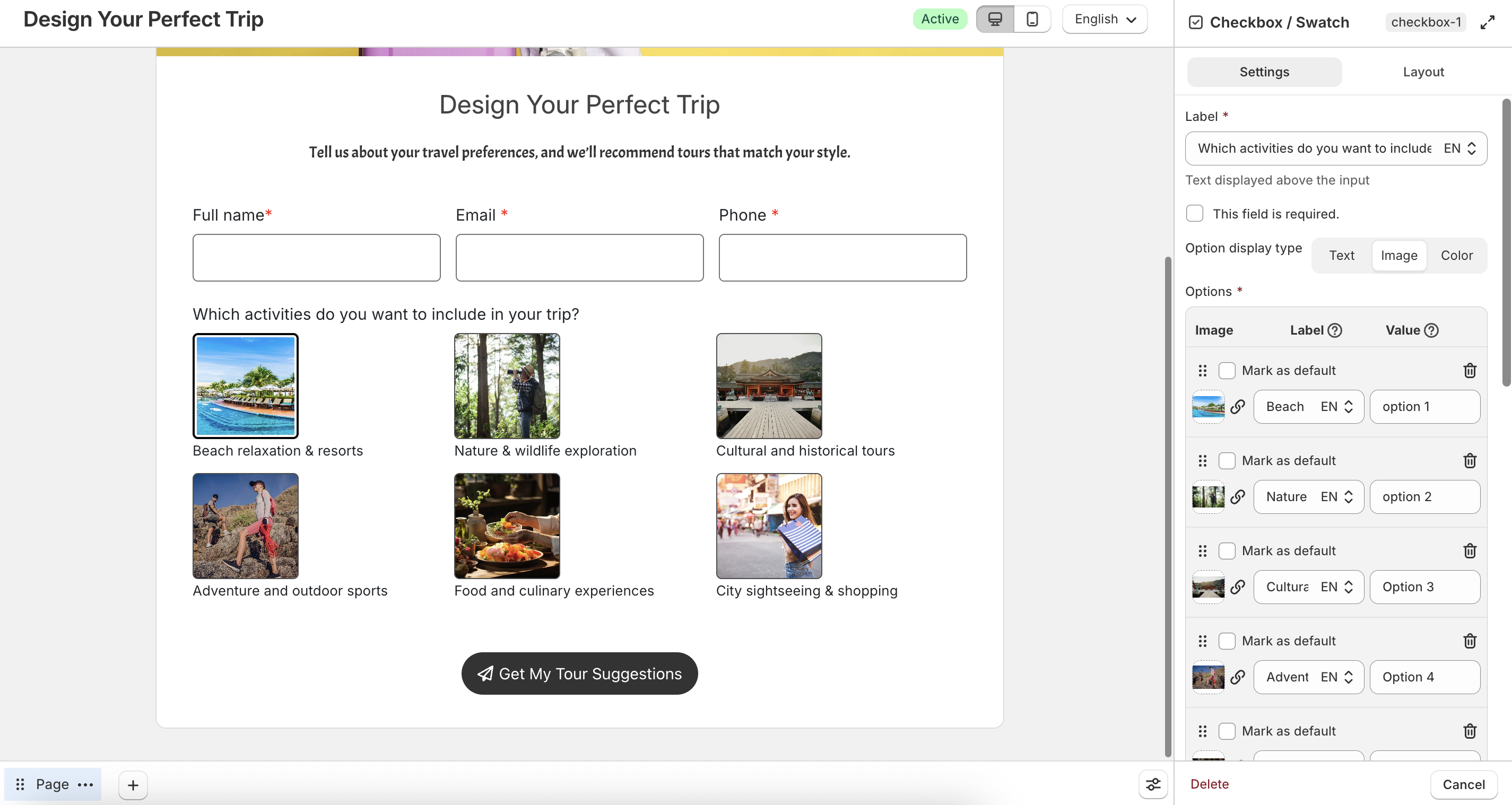 Checkbox or swatch image display settings