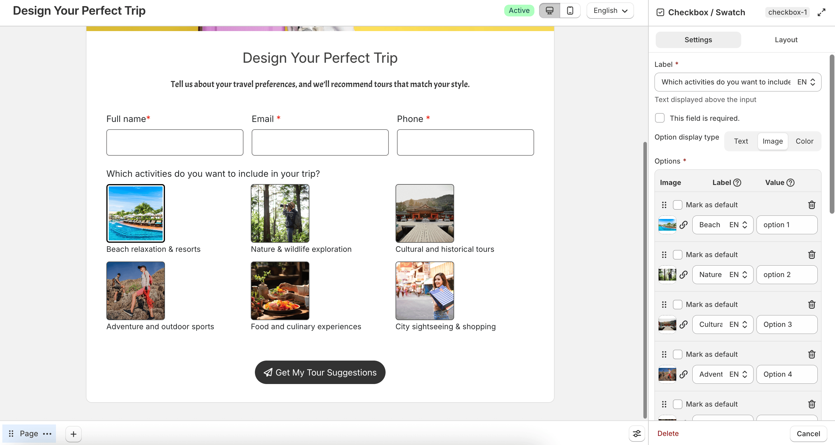 Checkbox or swatch image display settings