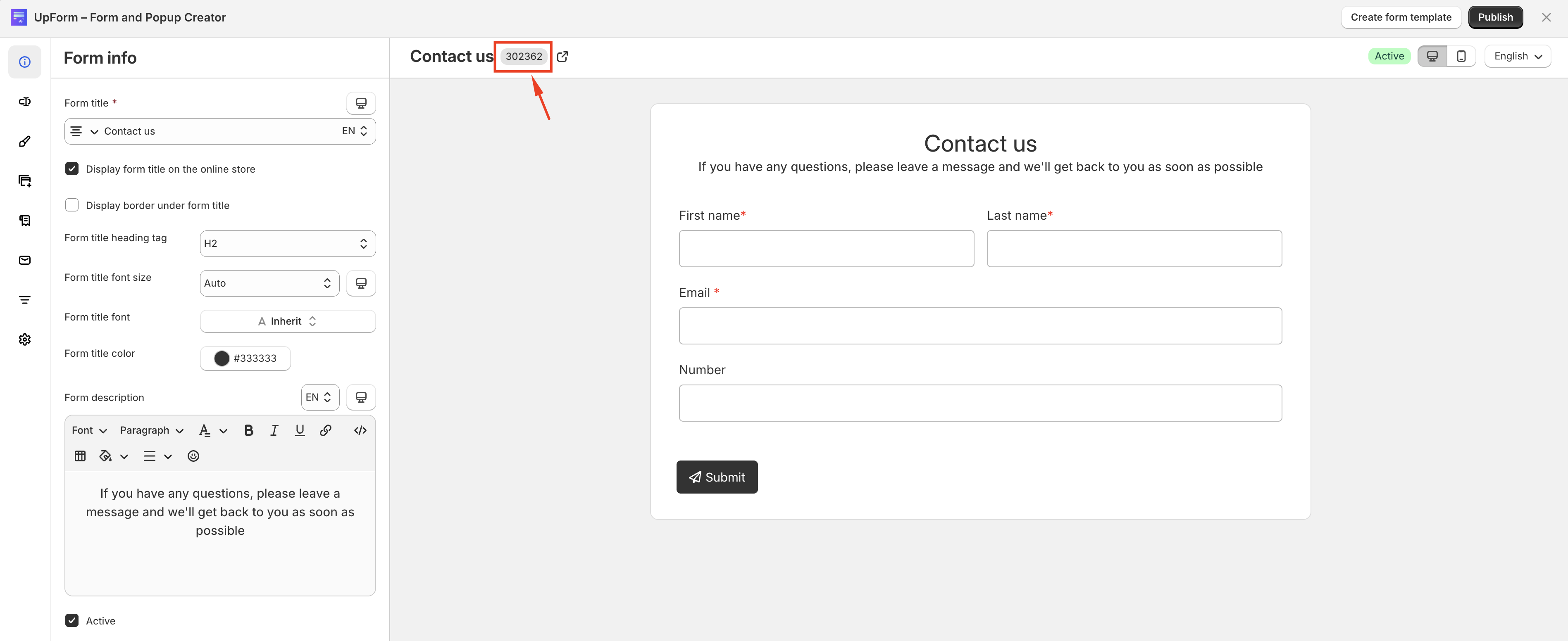 Copy form ID from form builder