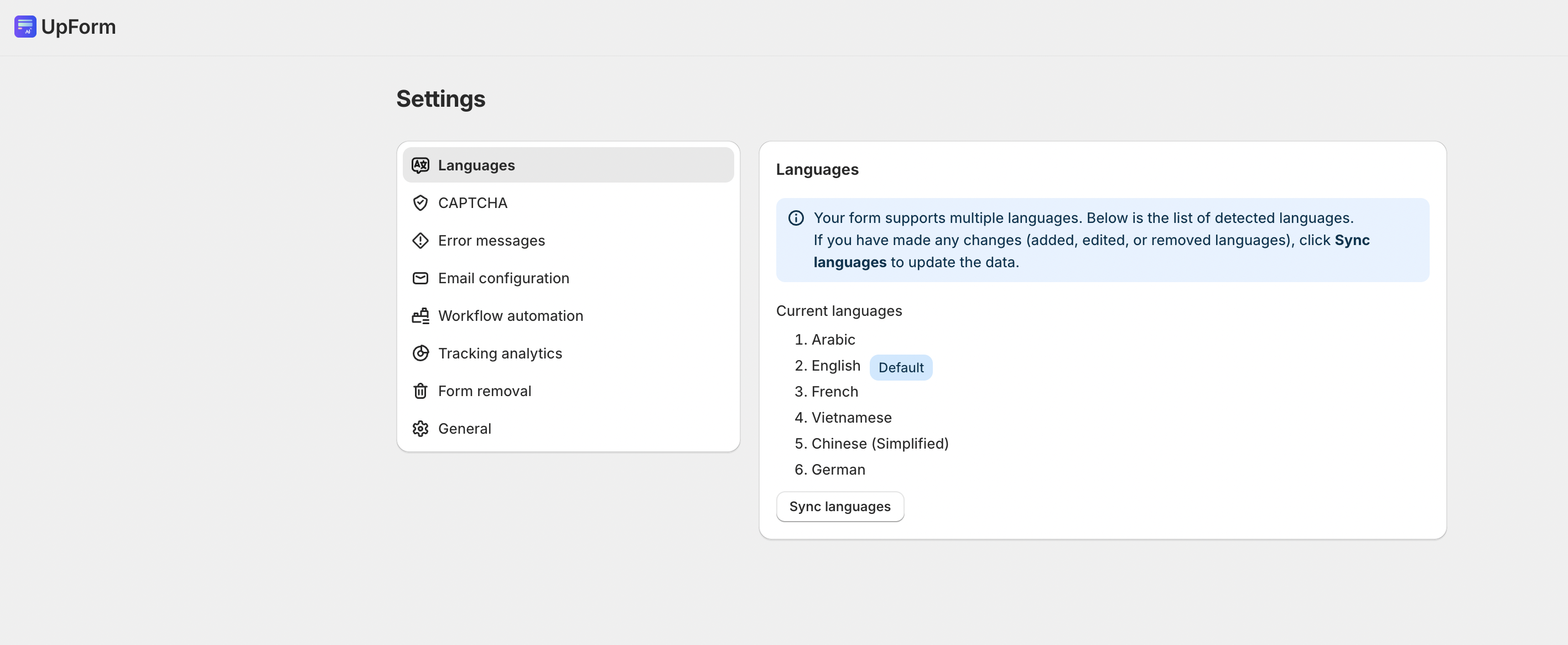 Current store languages list