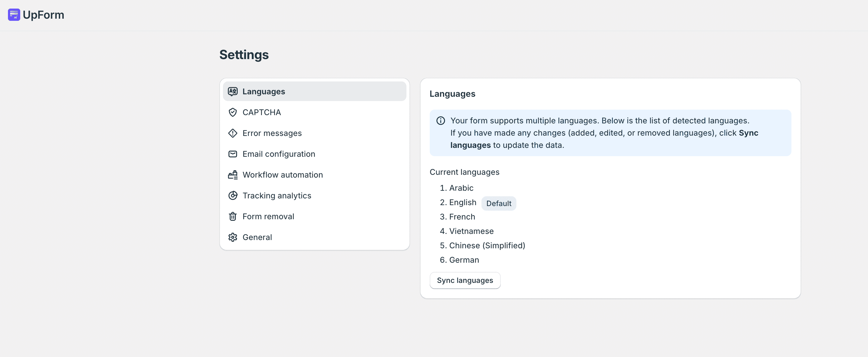 Current store languages list