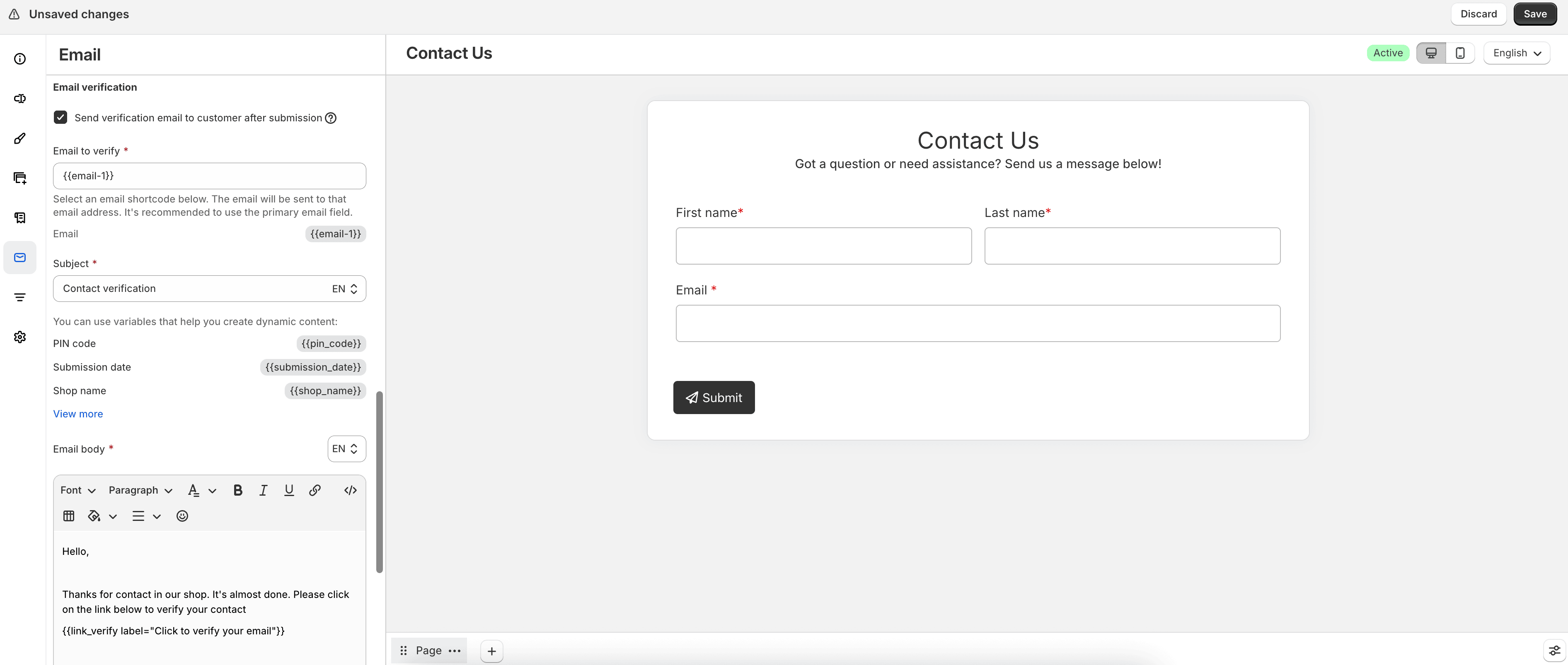 Customer email verification settings