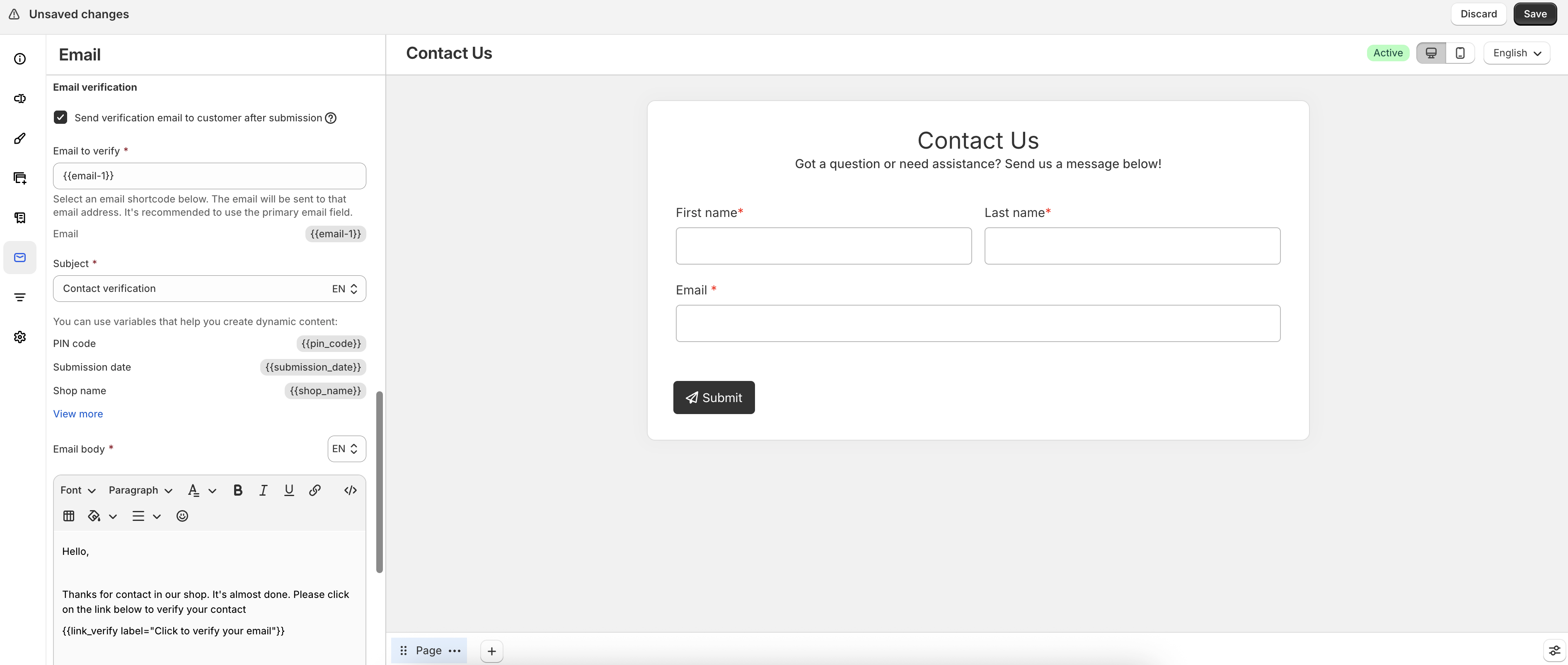 Customer email verification settings