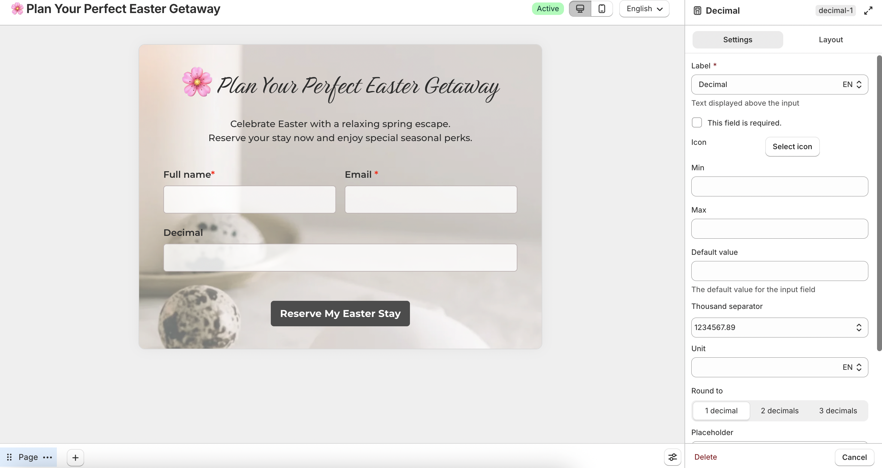 Decimal field settings
