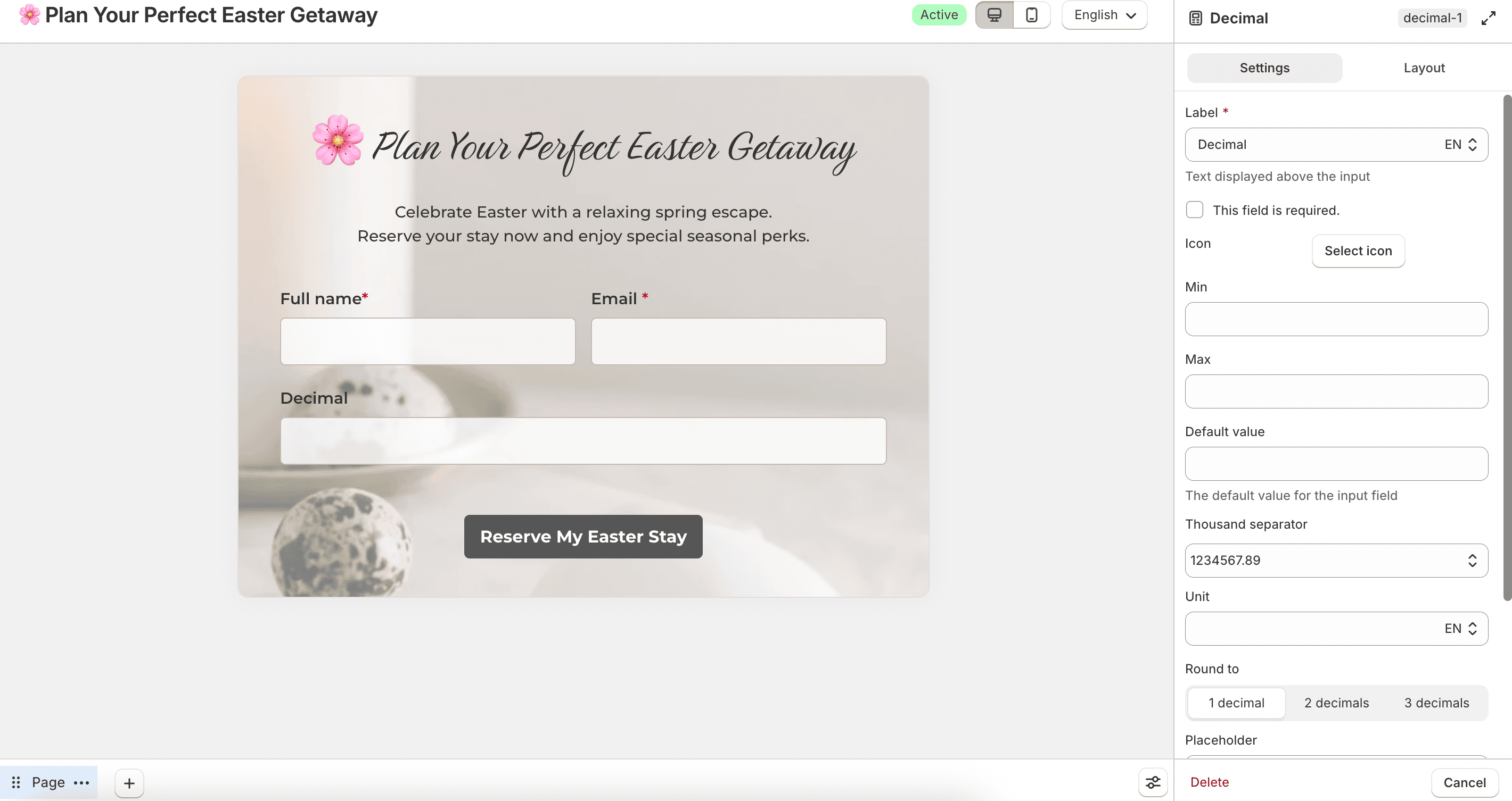 Decimal field settings
