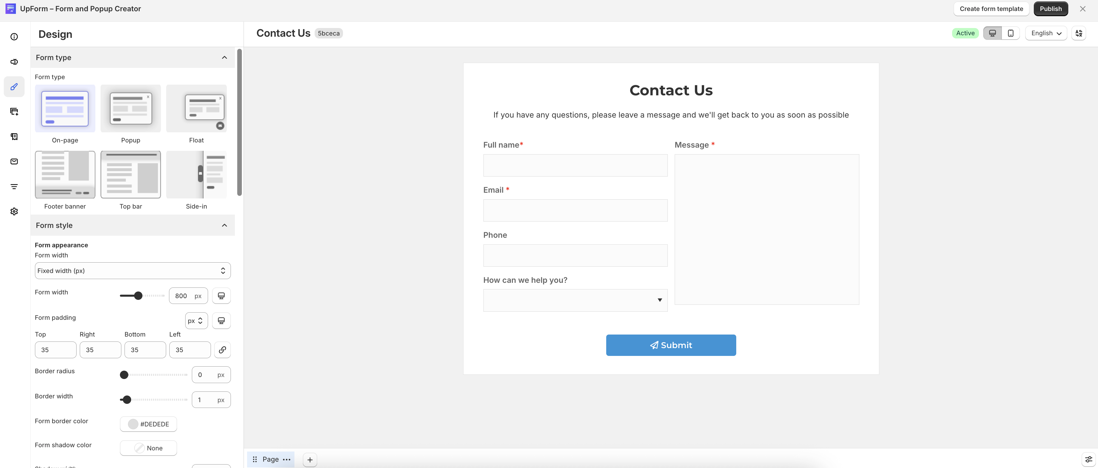 Form type settings