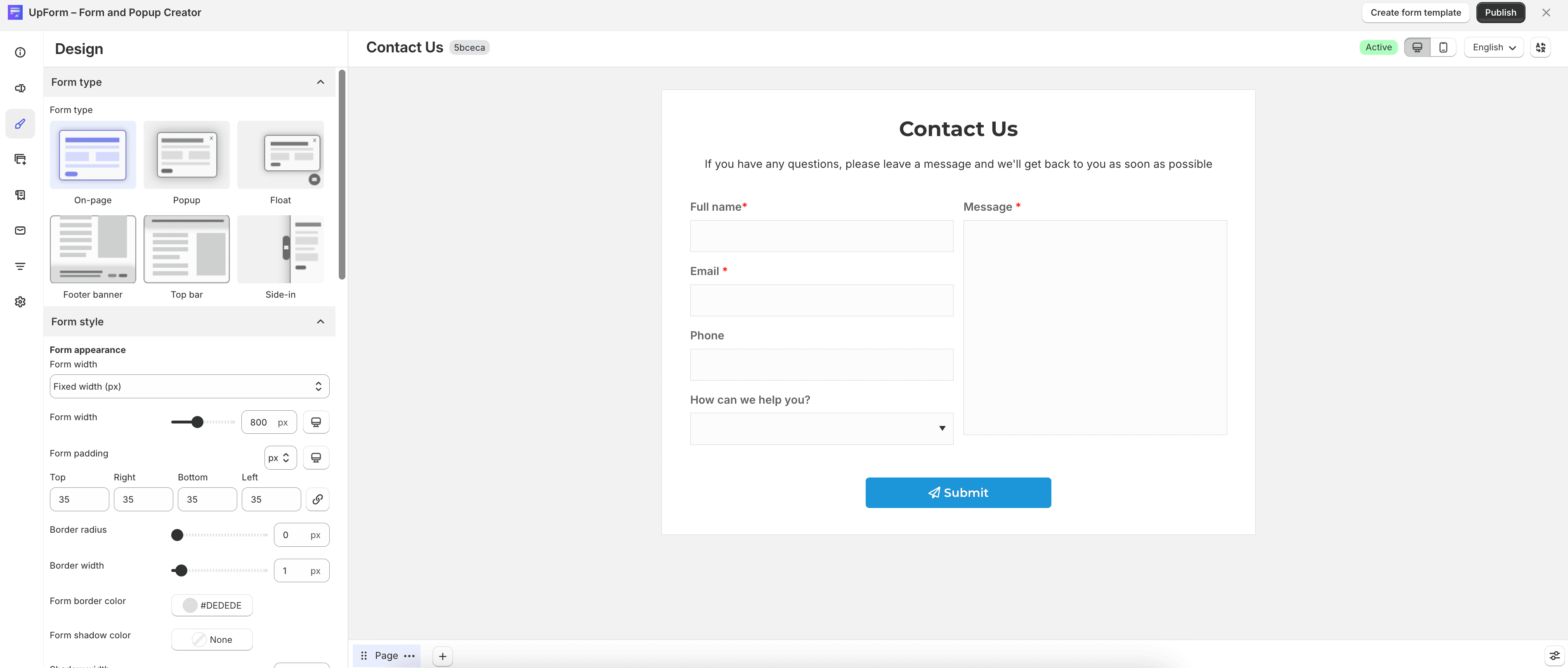 Form type settings