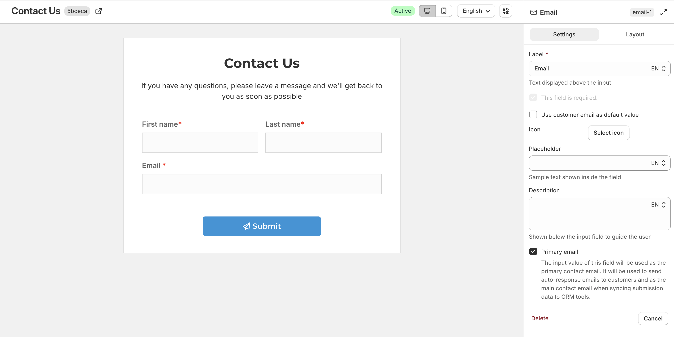 Email field settings