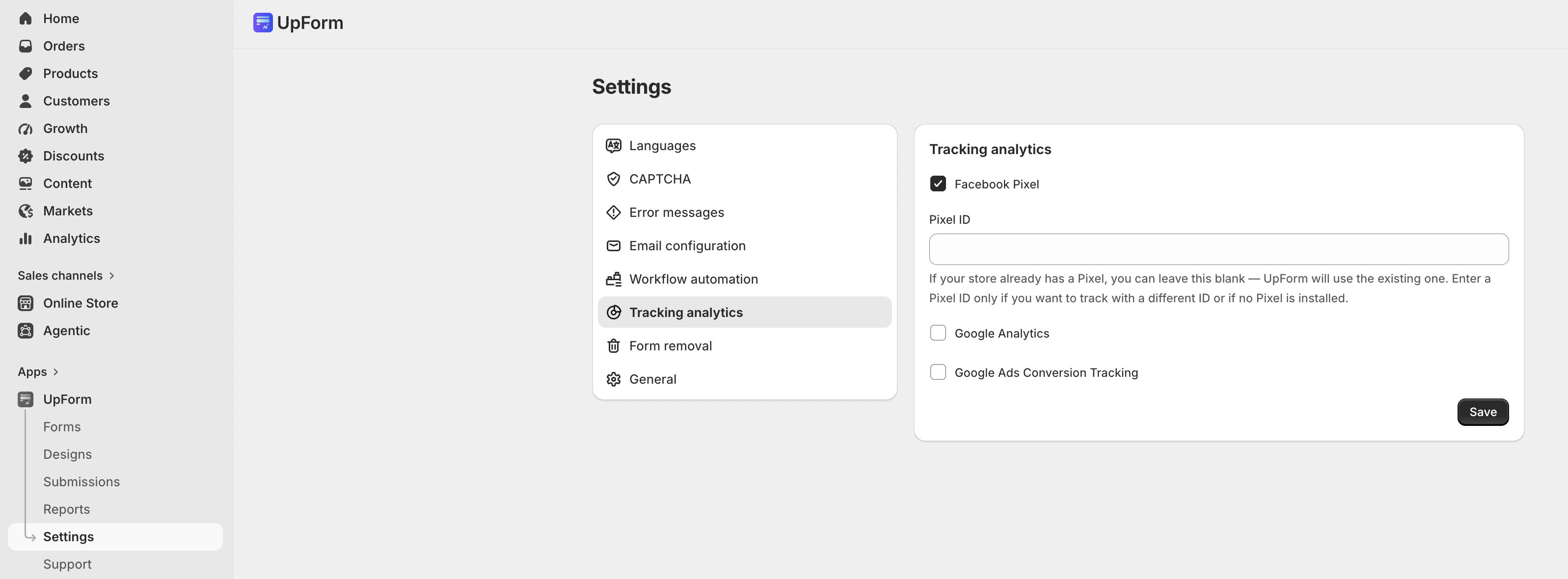 Facebook Pixel tracking analytics settings