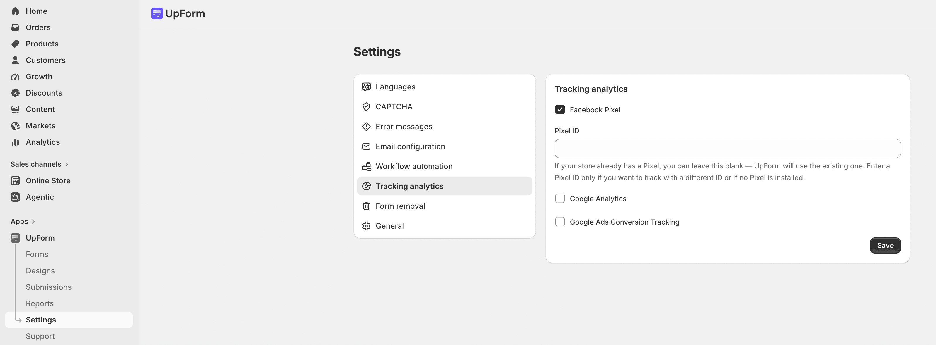 Facebook Pixel tracking analytics settings