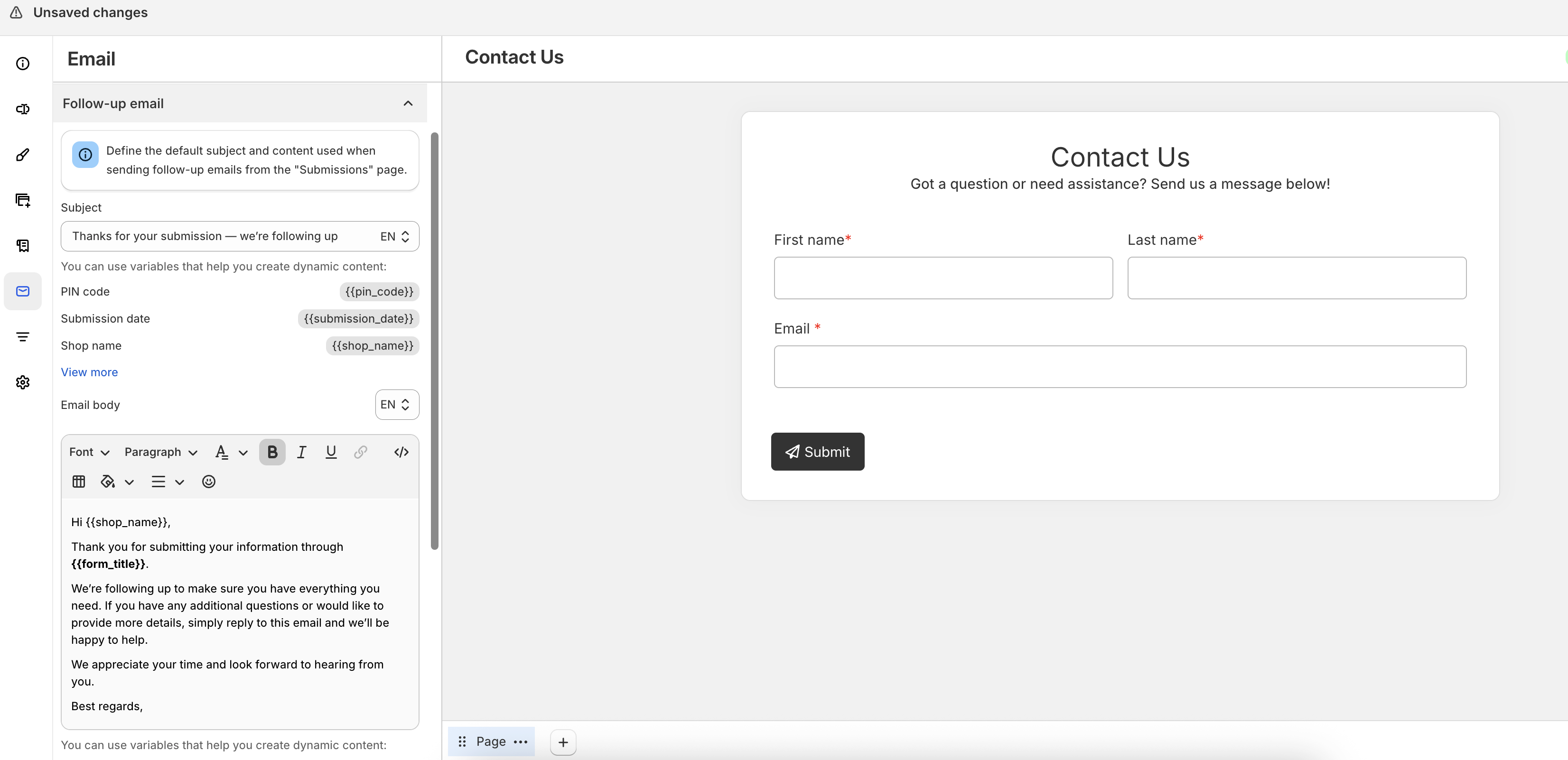 Follow-up email default settings