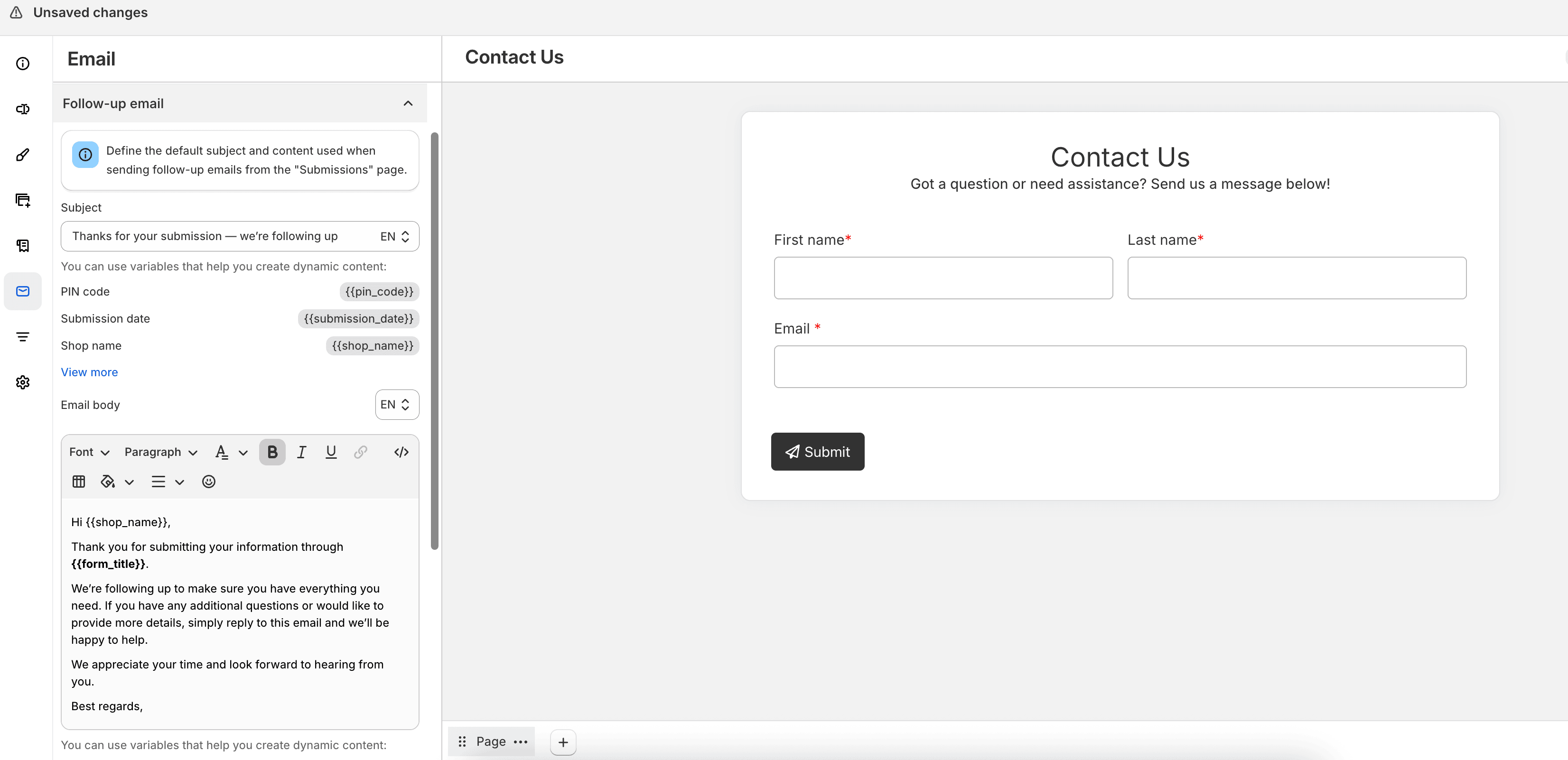 Follow-up email default settings