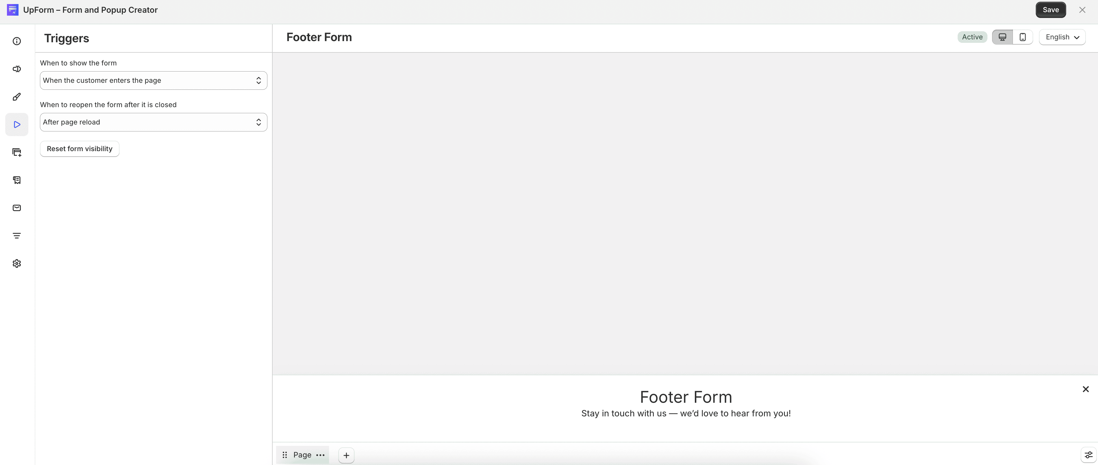 Footer banner trigger settings