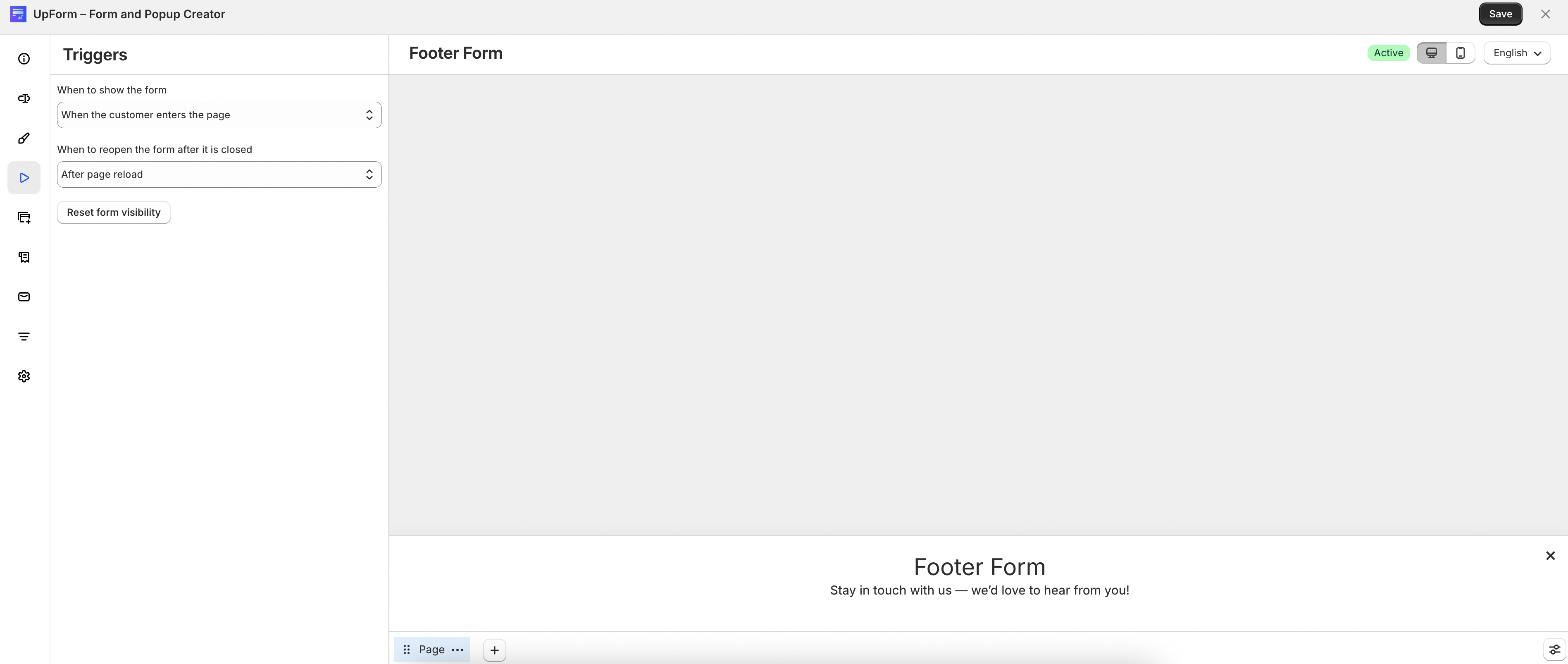 Footer banner trigger settings