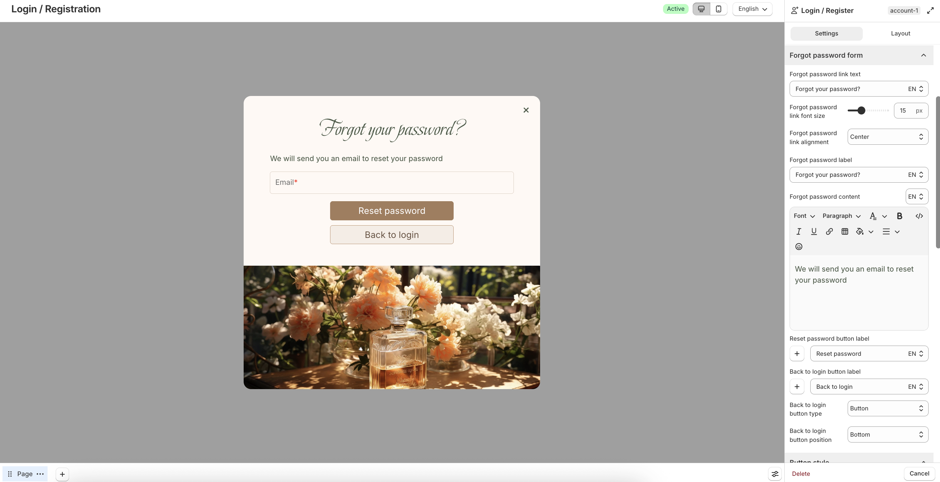 Forgot password form settings