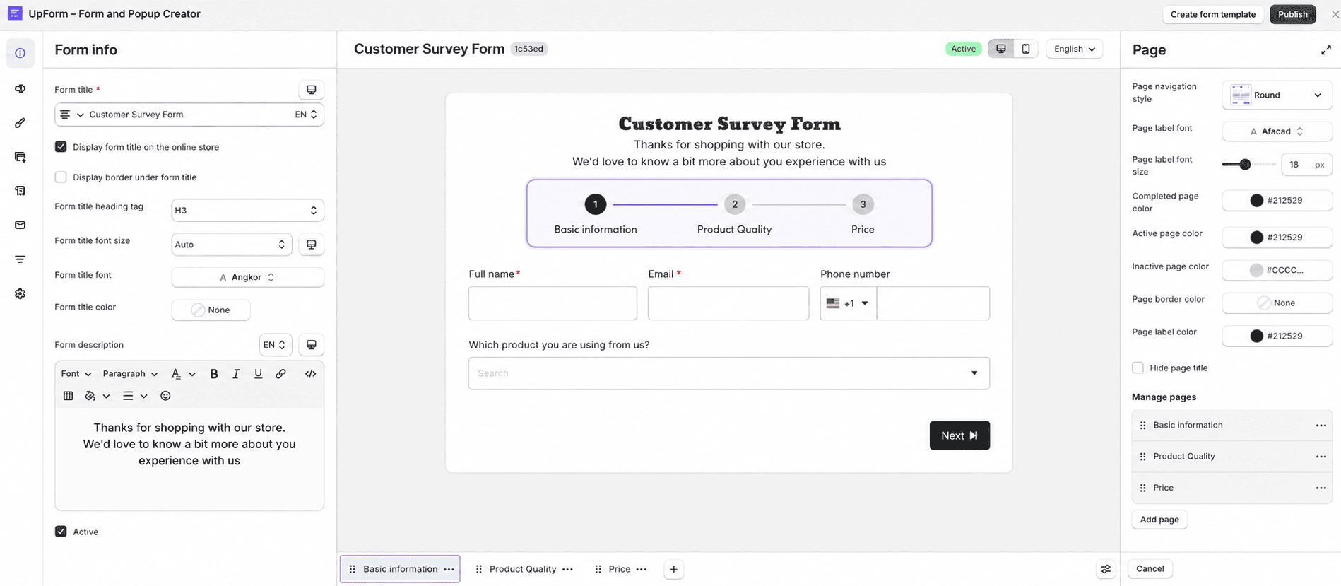Form builder page bar