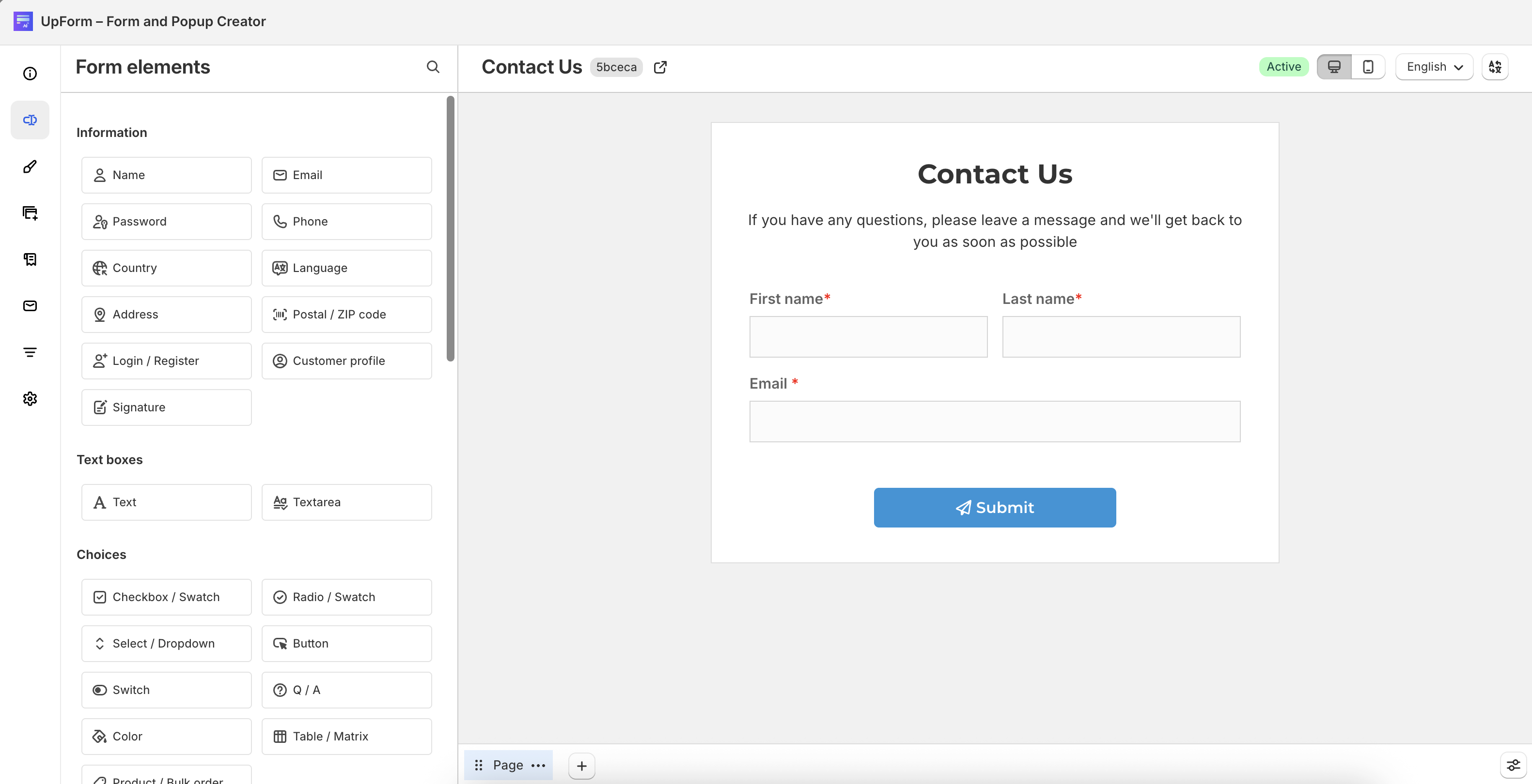 Form elements panel overview