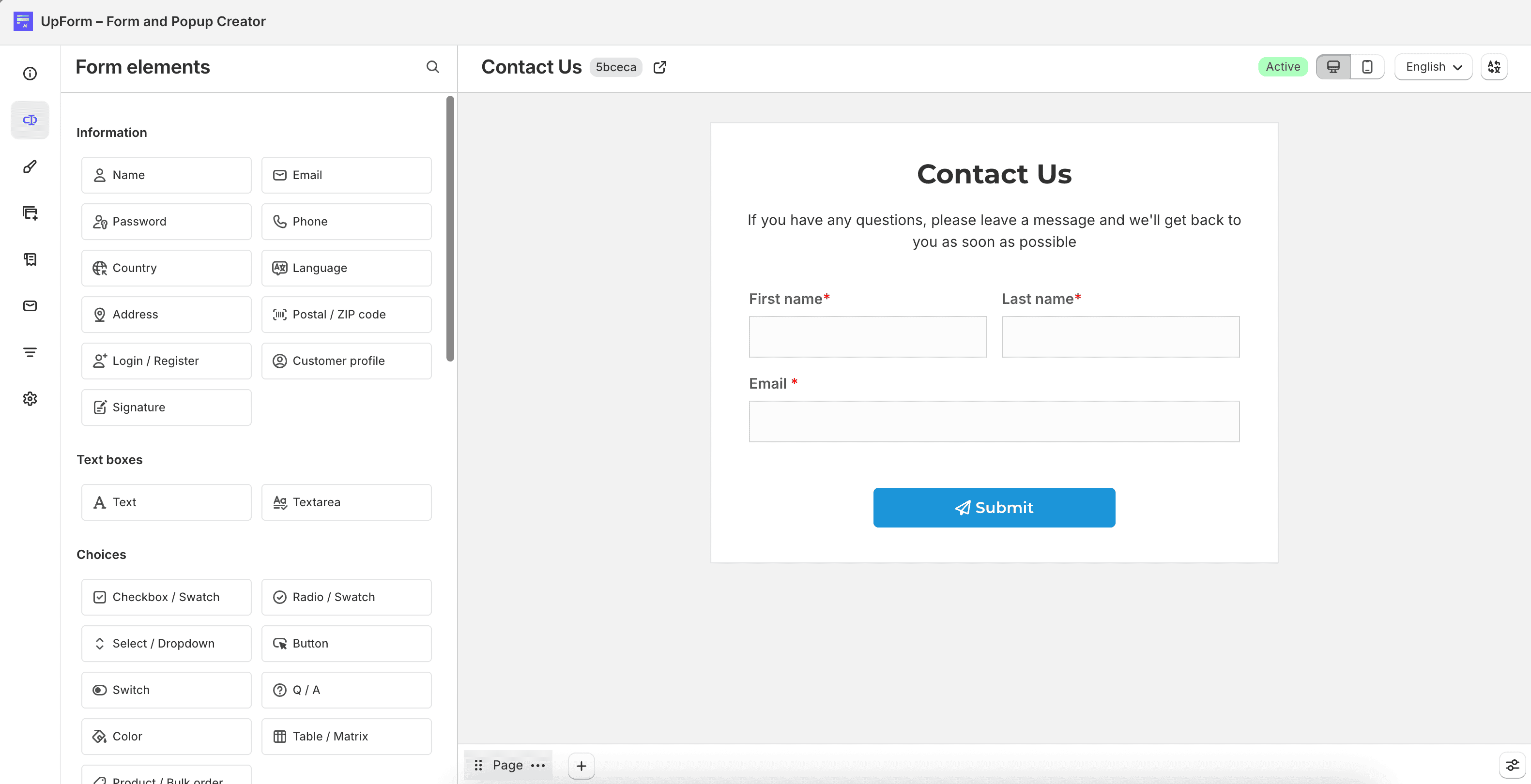 Form elements panel overview