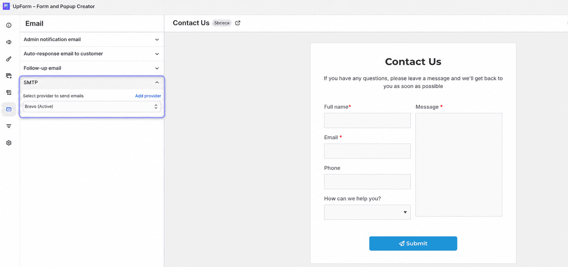 Form email SMTP provider selection