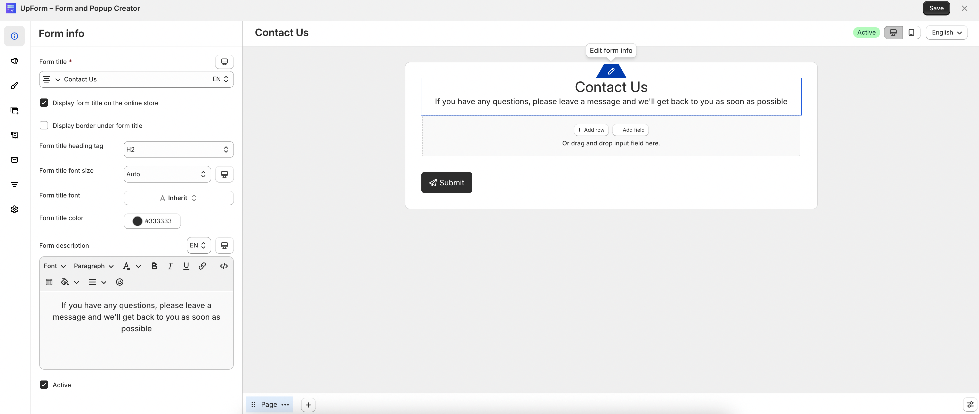 Form info settings