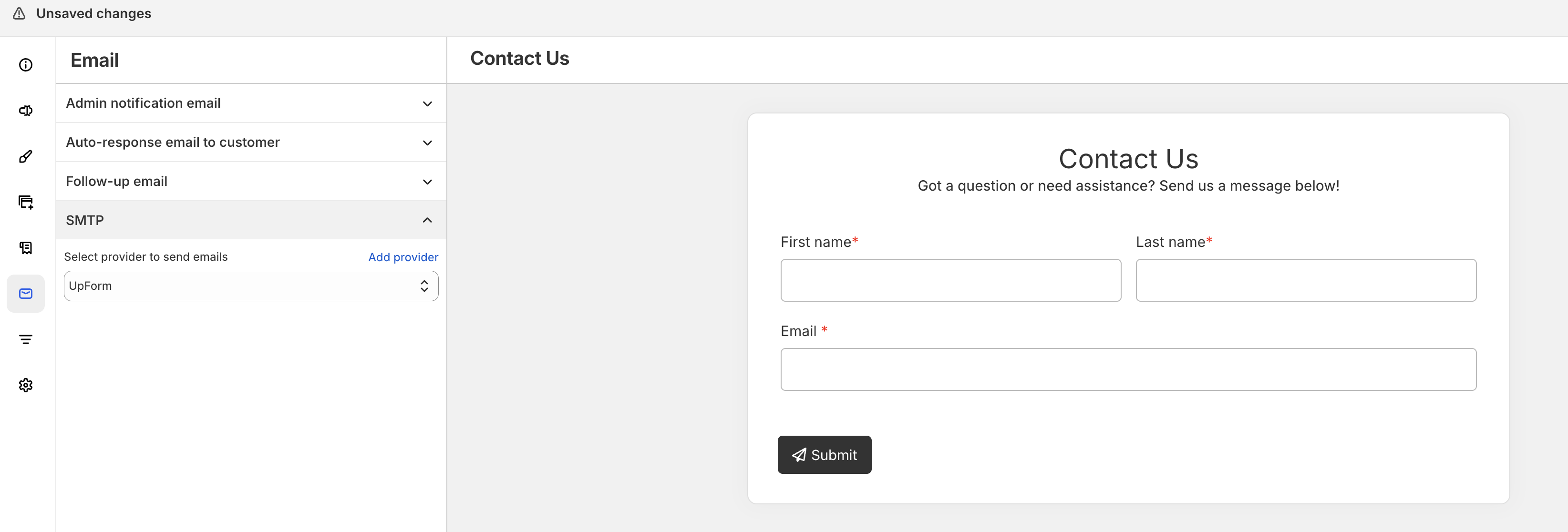Form SMTP email provider selection