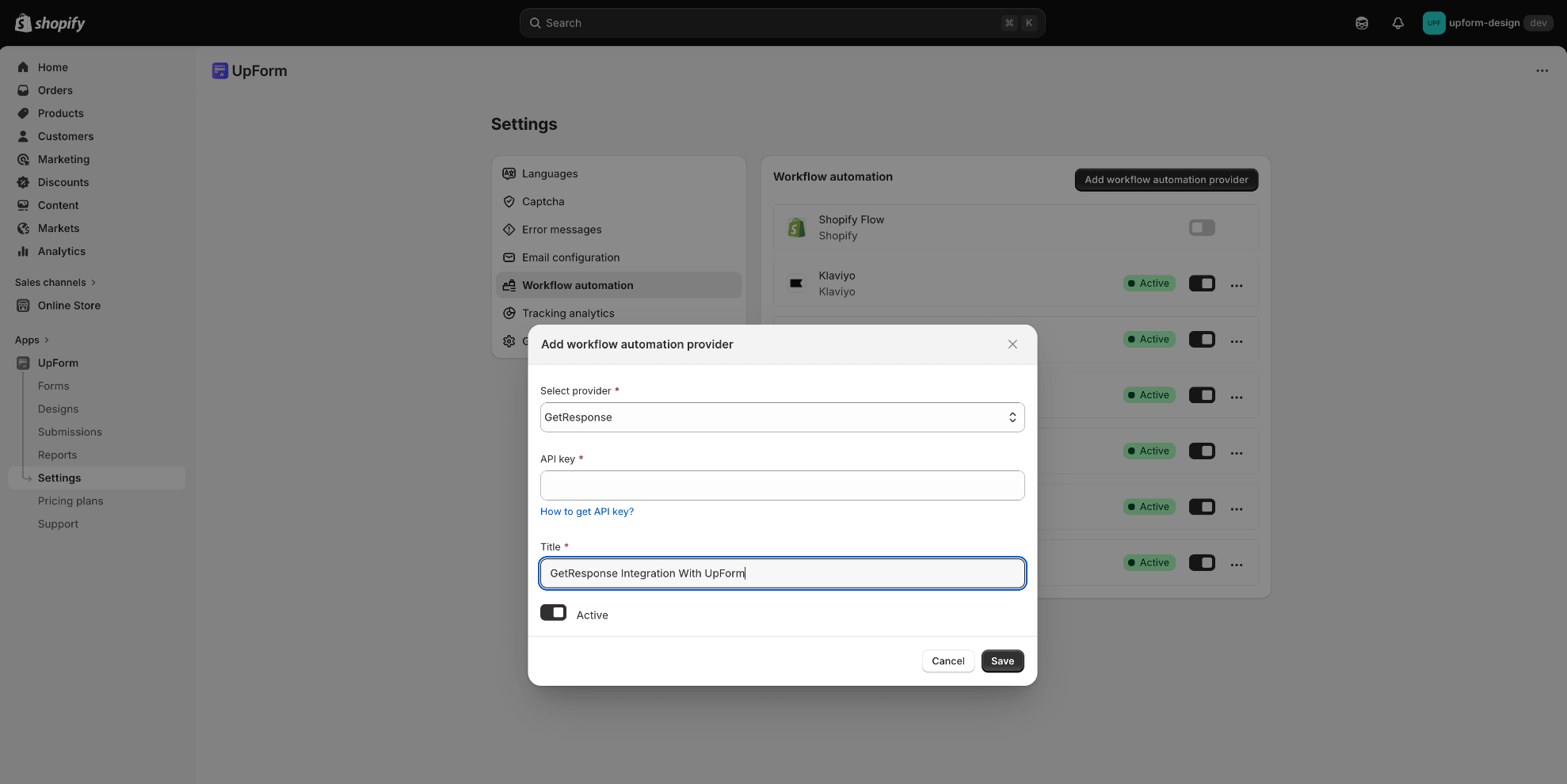 Add GetResponse workflow automation provider