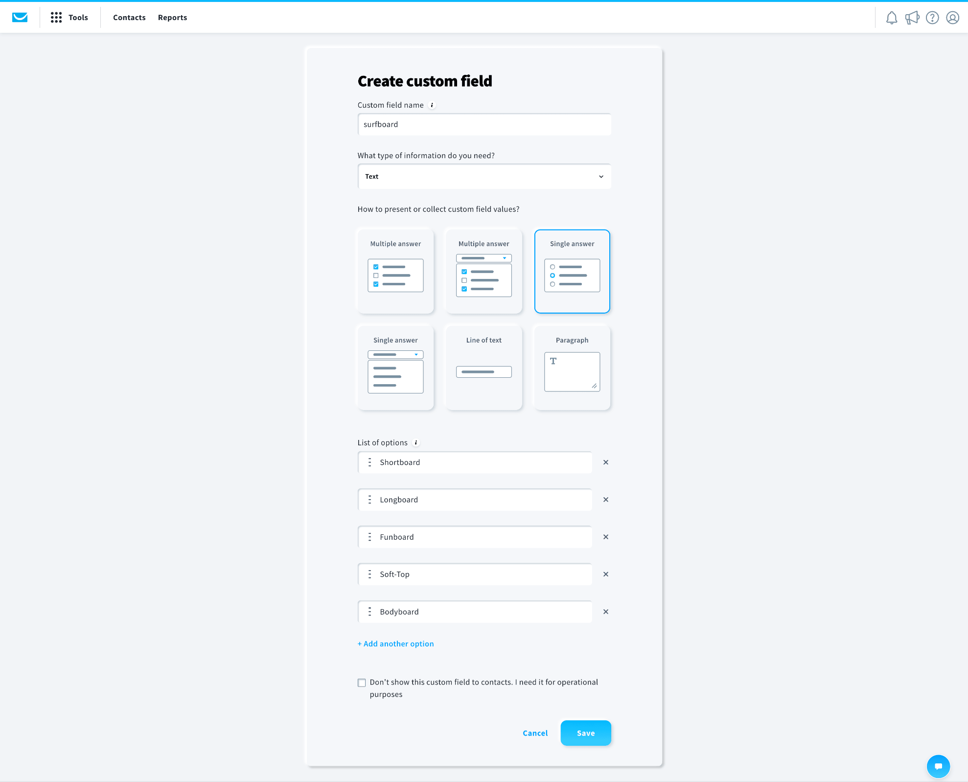 Configure GetResponse custom field type